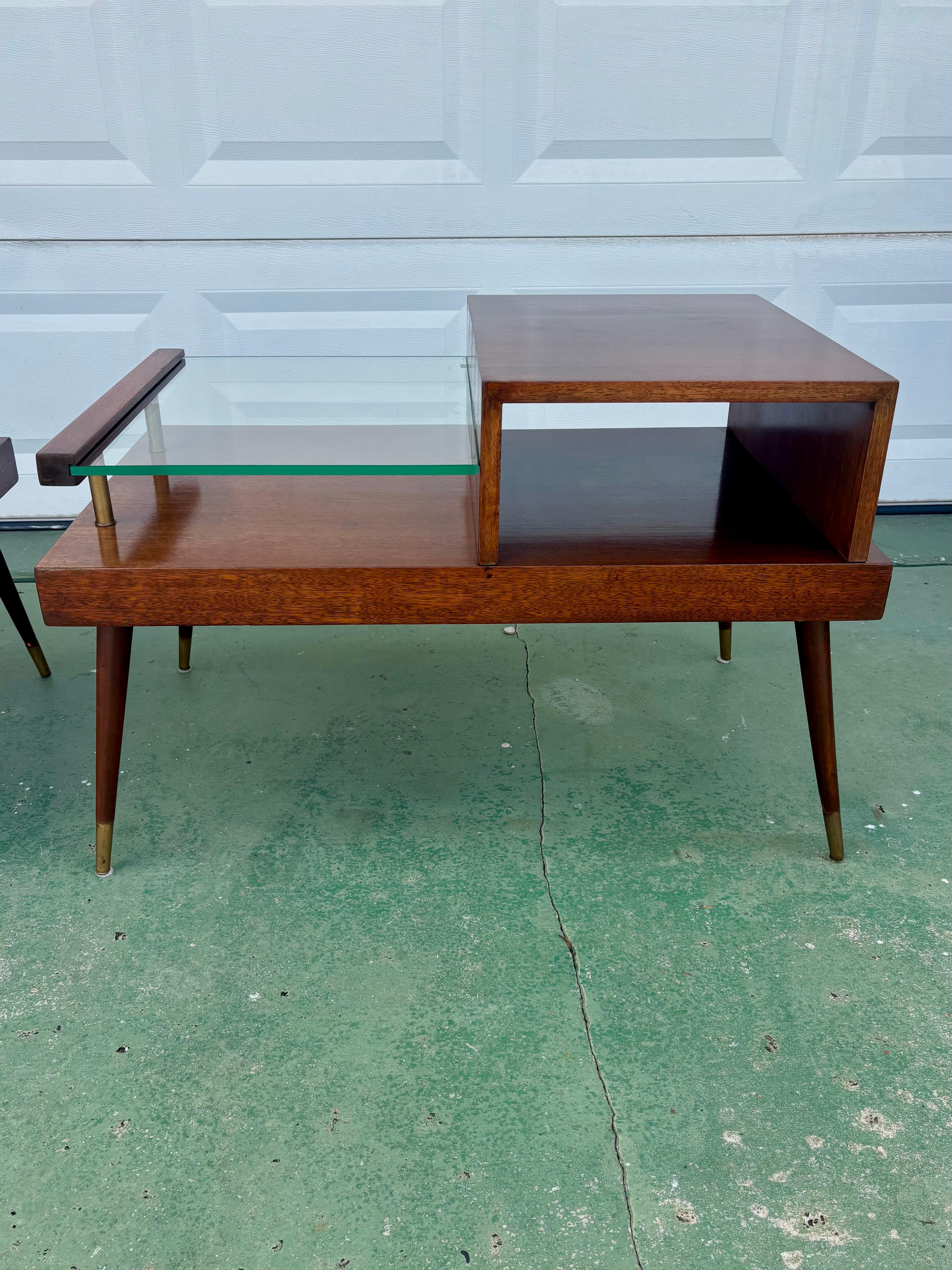 Brass James Philip Co Mid Century Modern Side Tables, circa 1950s For Sale