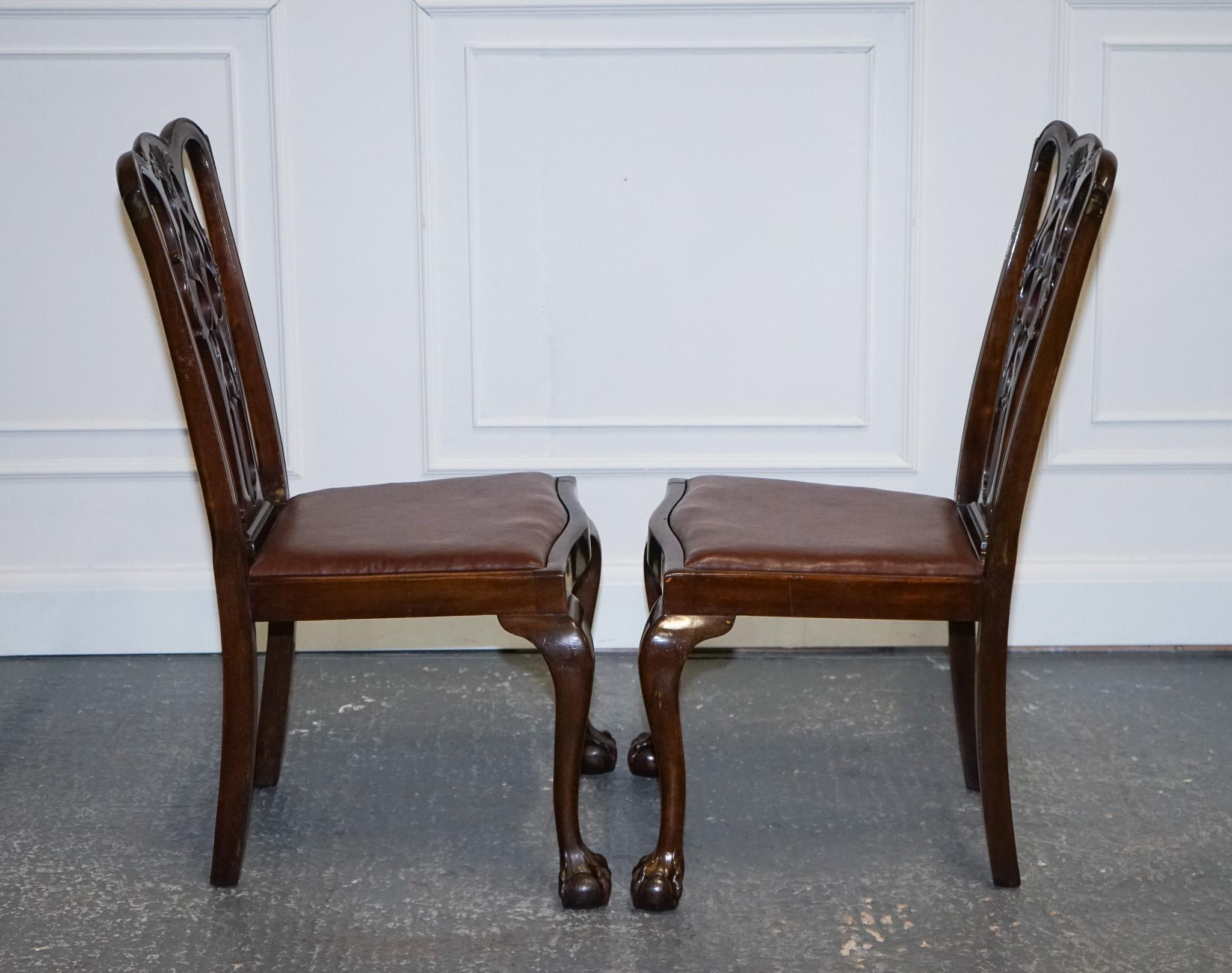 James Phillips Chippendale Style Claw & Ball Side Dining Desk Leather Chairs en vente 11