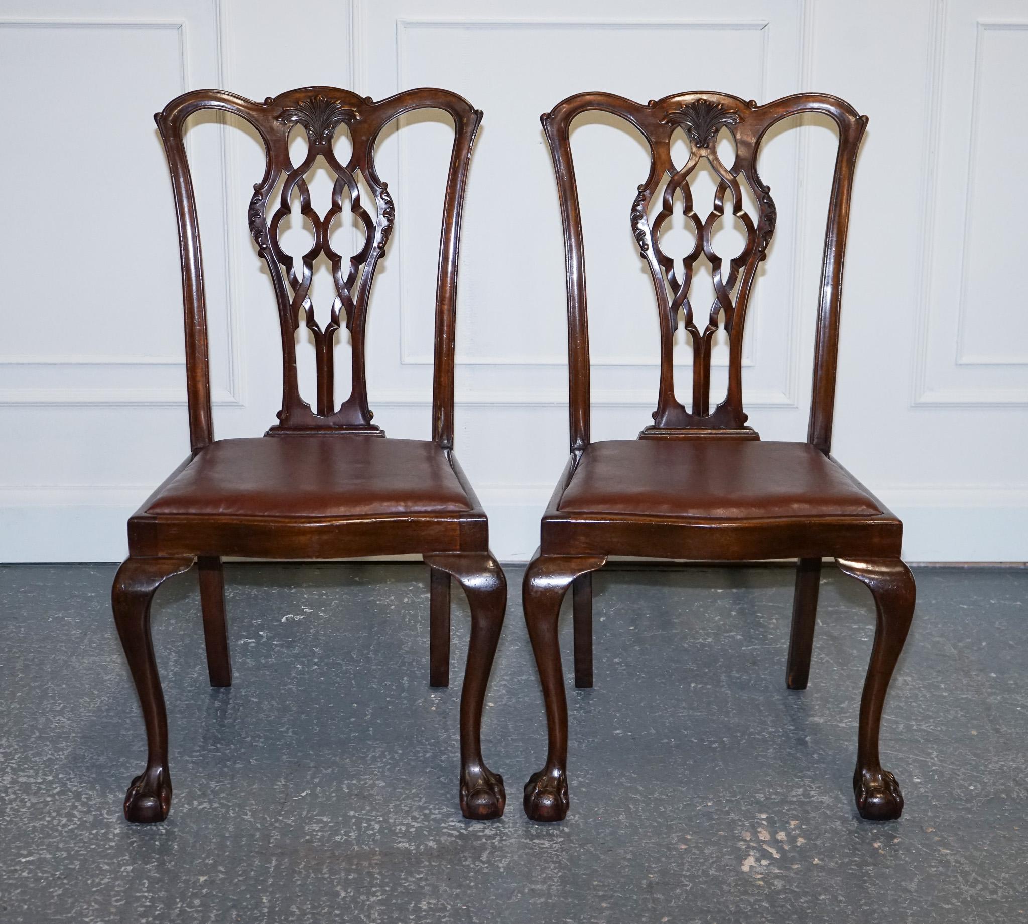 James Phillips Chippendale Style Claw & Ball Side Dining Desk Leather Chairs en vente 12