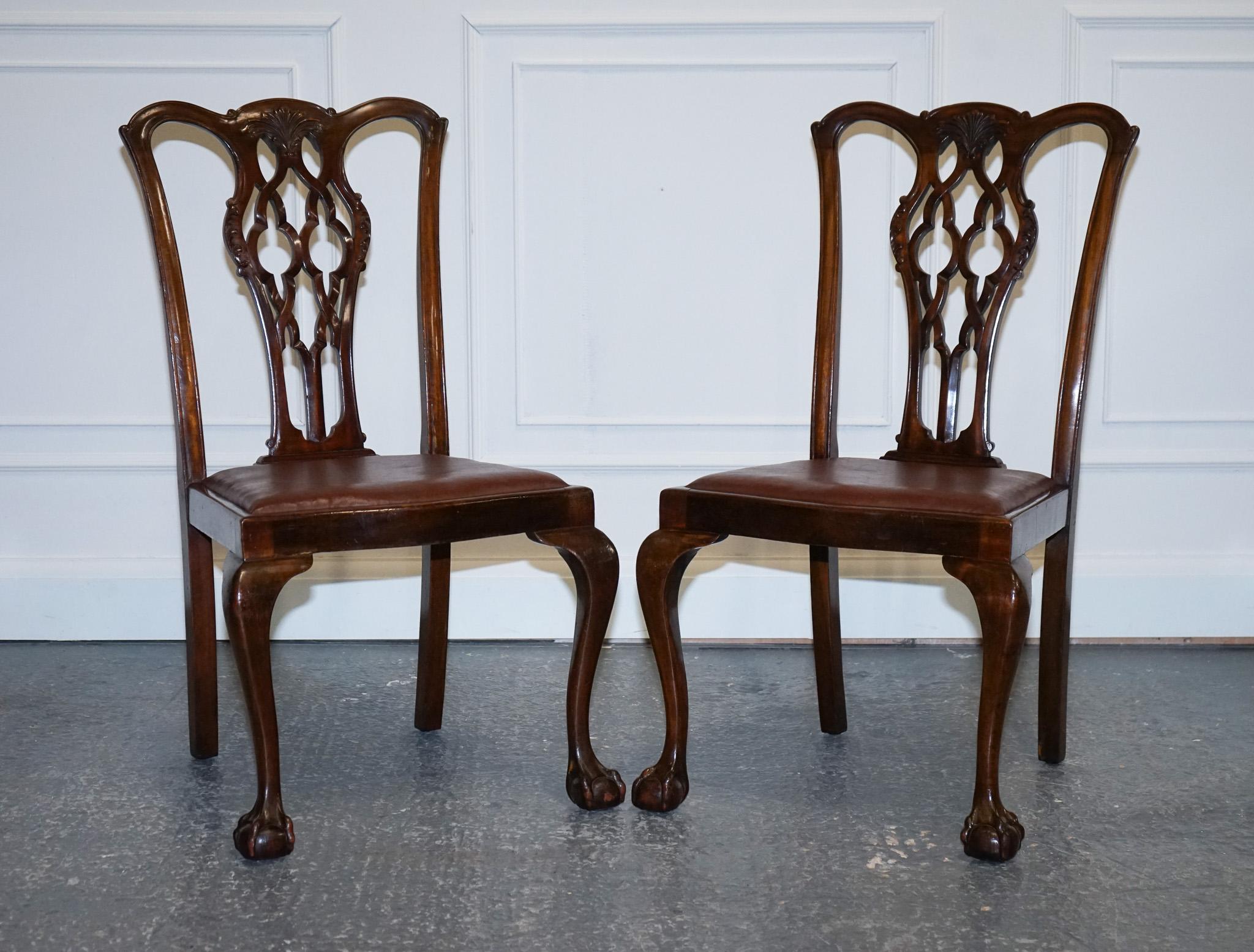 James Phillips Chippendale Style Claw & Ball Side Dining Desk Leather Chairs en vente 13