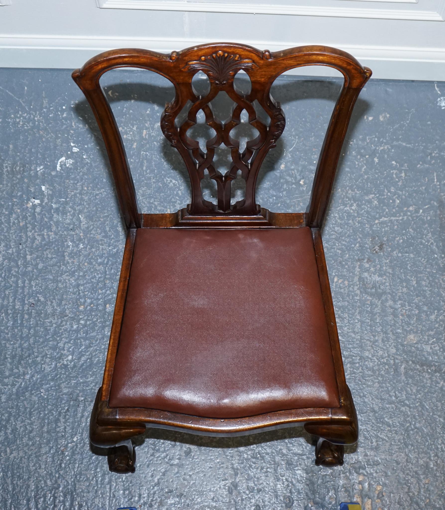 Hand-Crafted James Phillips Chippendale Style Claw & Ball Side Dining Desk Leather Chairs For Sale