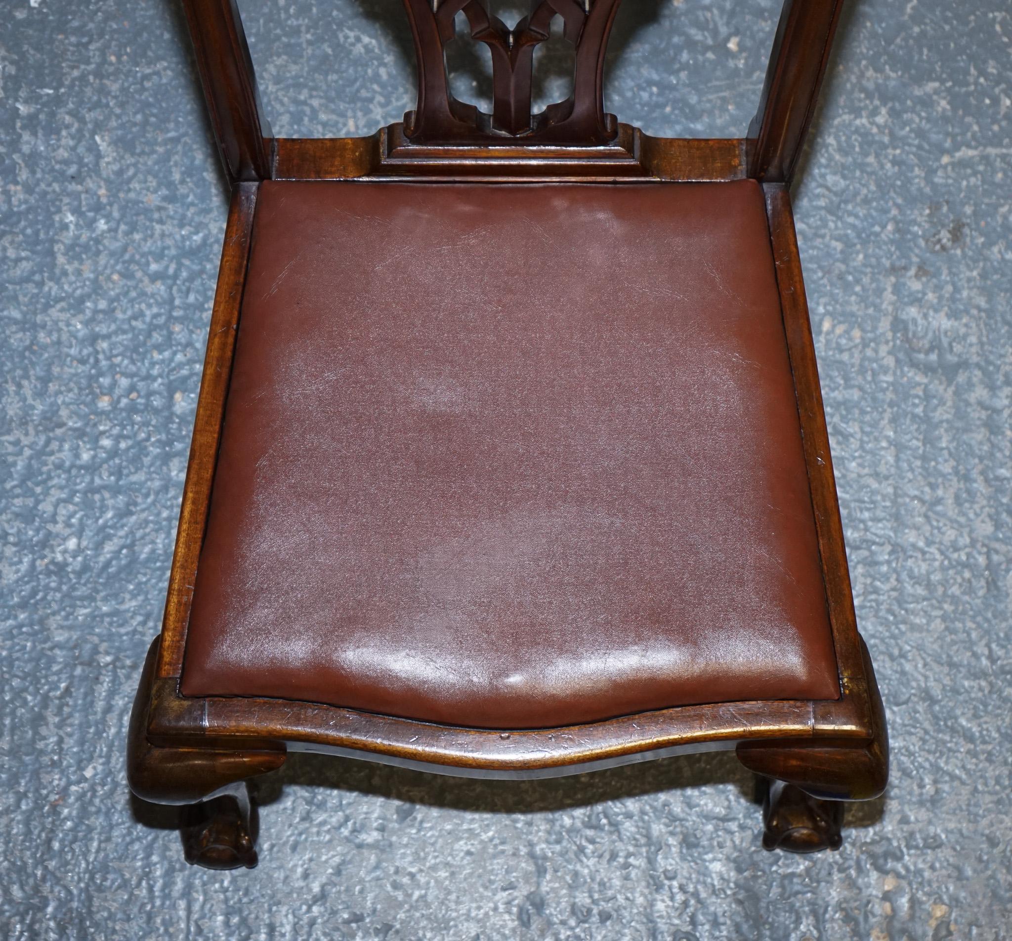 James Phillips Chippendale Style Claw & Ball Side Dining Desk Leather Chairs In Good Condition For Sale In Pulborough, GB
