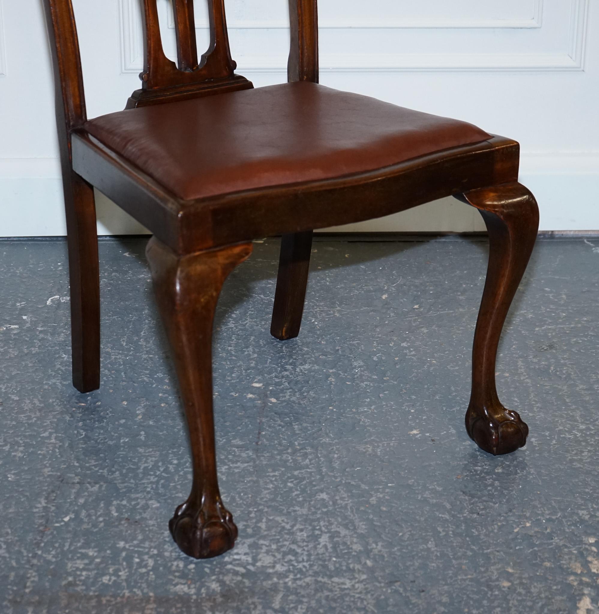 19th Century James Phillips Chippendale Style Claw & Ball Side Dining Desk Leather Chairs For Sale