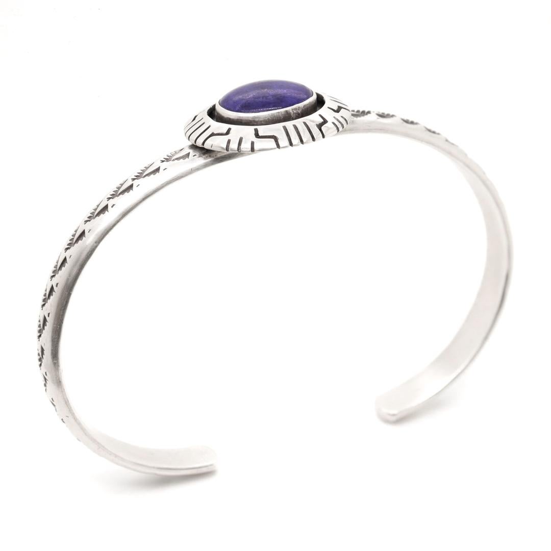 James Pioche Signed Navajo Sterling Silver & Lapis Lazuli Cuff Bracelet For Sale 6