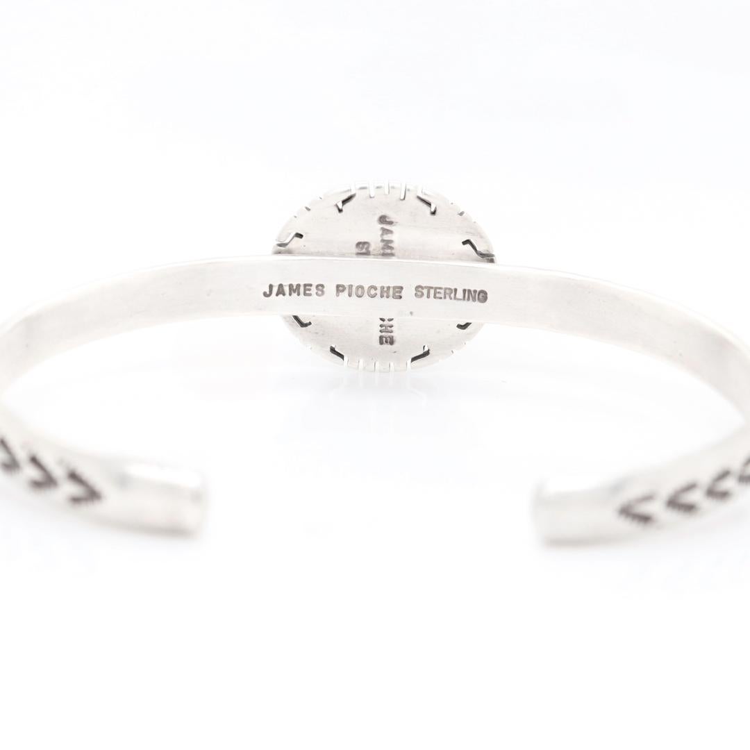 James Pioche Signed Navajo Sterling Silver & Lapis Lazuli Cuff Bracelet For Sale 2