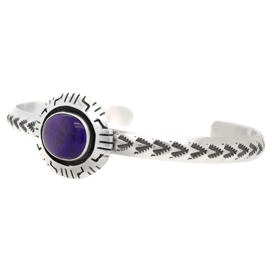 James Pioche Signed Navajo Sterling Silver & Lapis Lazuli Cuff Bracelet For Sale