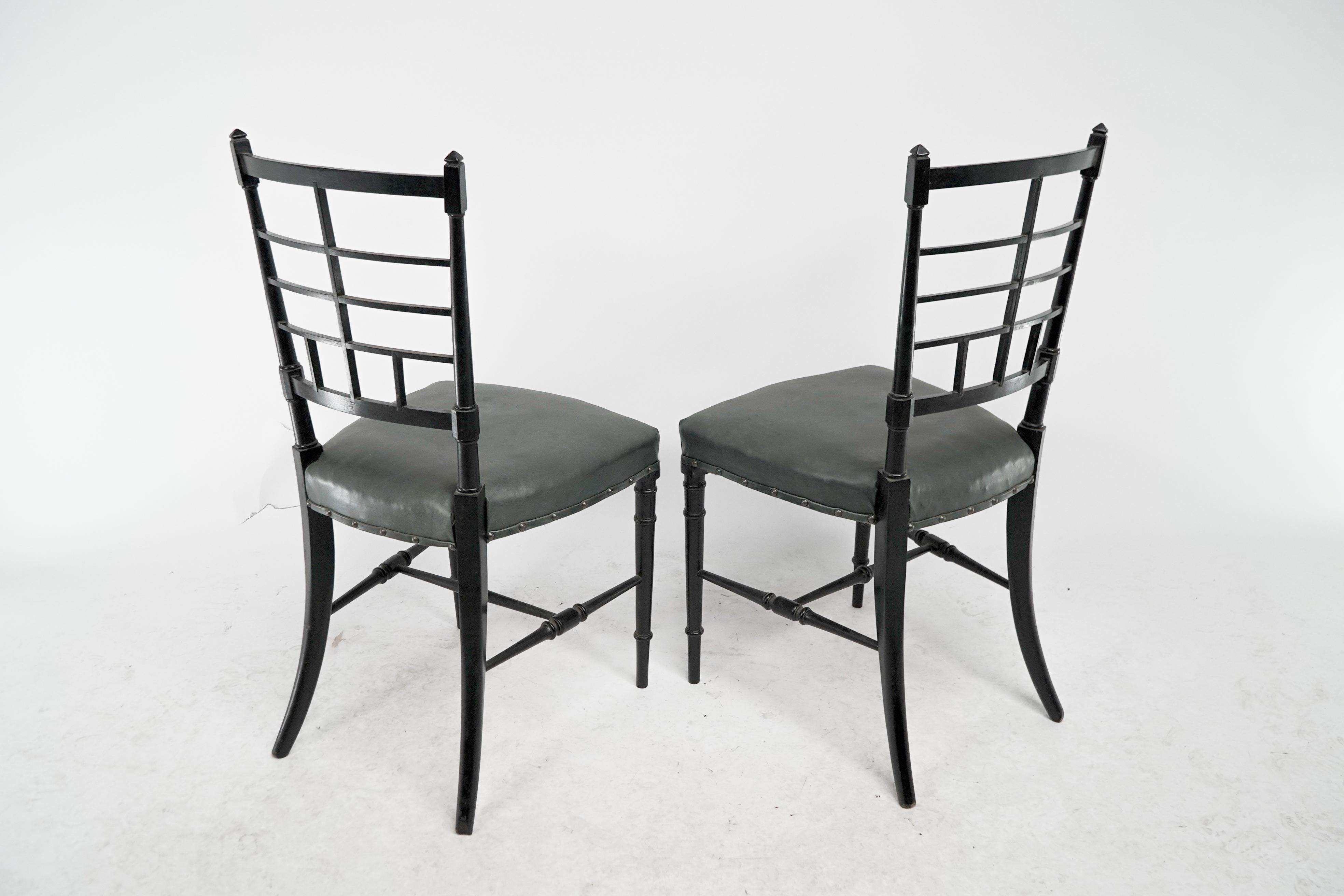 James Plucknett A pair of Anglo-Japanese ebonized side chairs For Sale 9