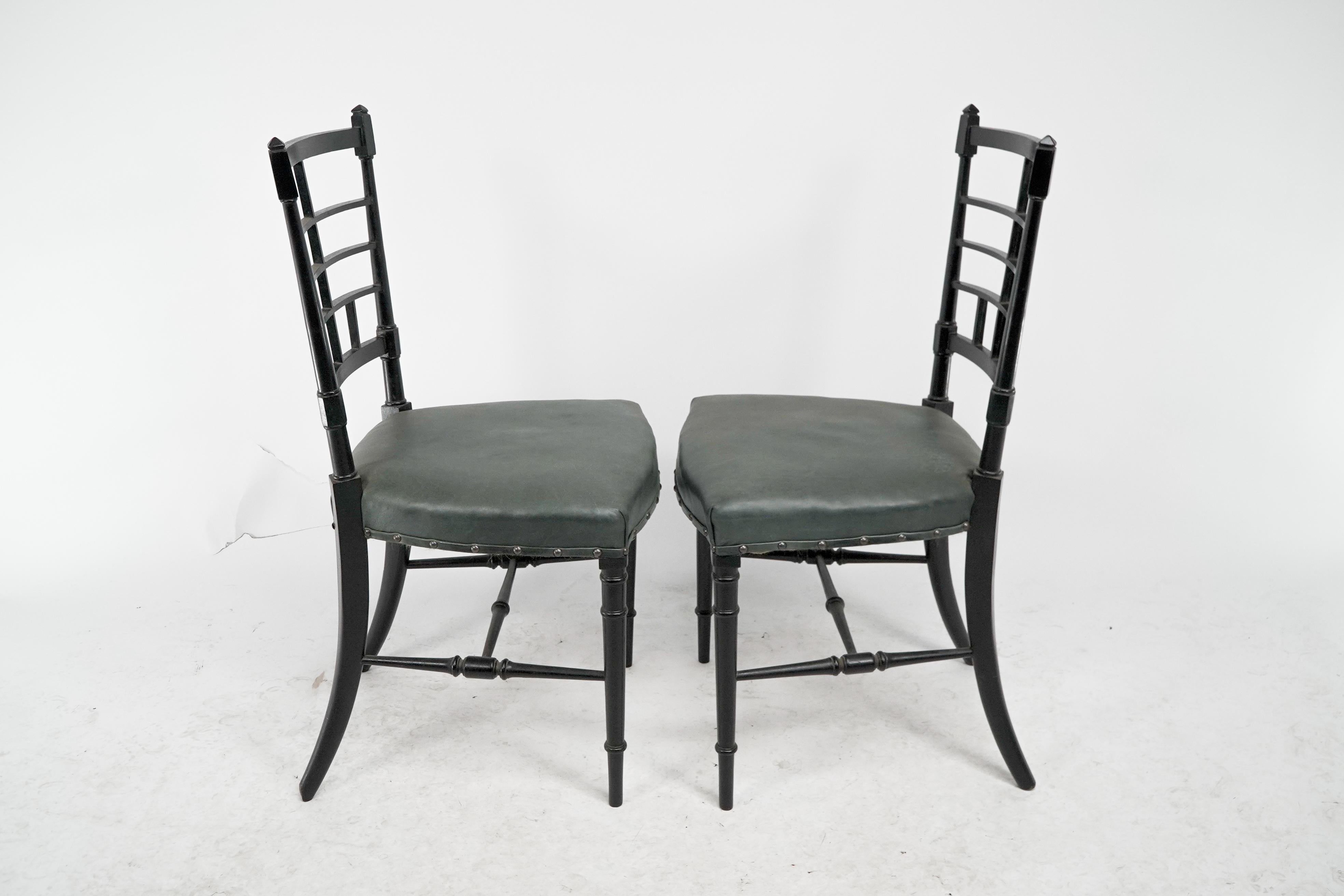 Ebonized James Plucknett A pair of Anglo-Japanese ebonized side chairs For Sale