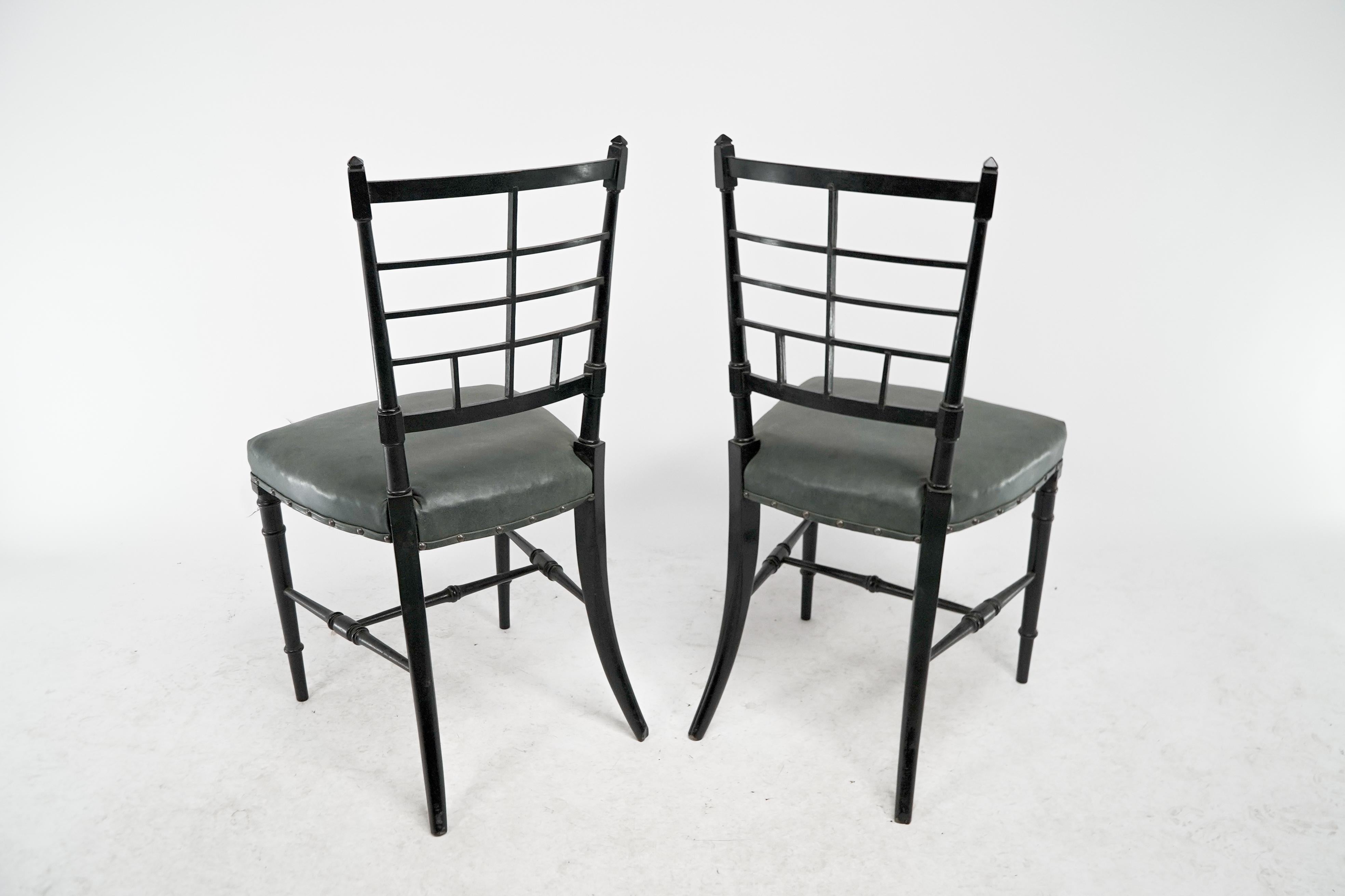 James Plucknett A pair of Anglo-Japanese ebonized side chairs For Sale 11