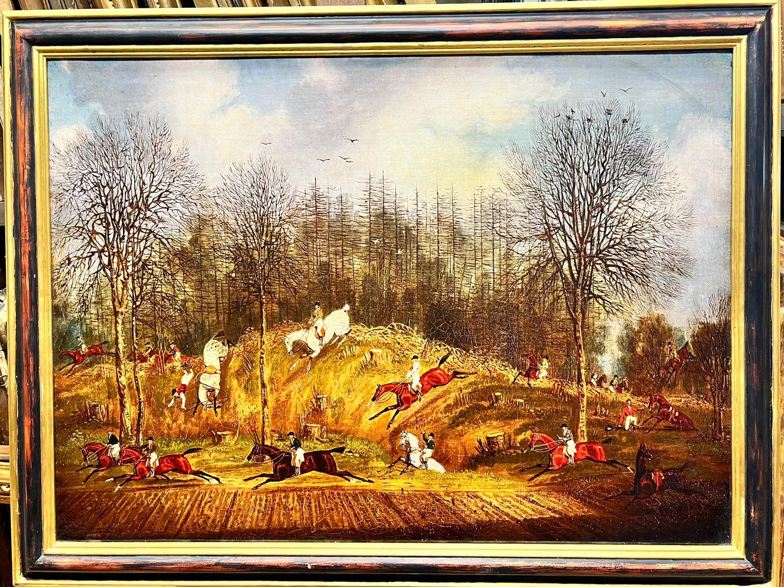 Classic British Horse Race Steeple Chase Sporting Art Picture, Large canvas - Painting by James Pollard
