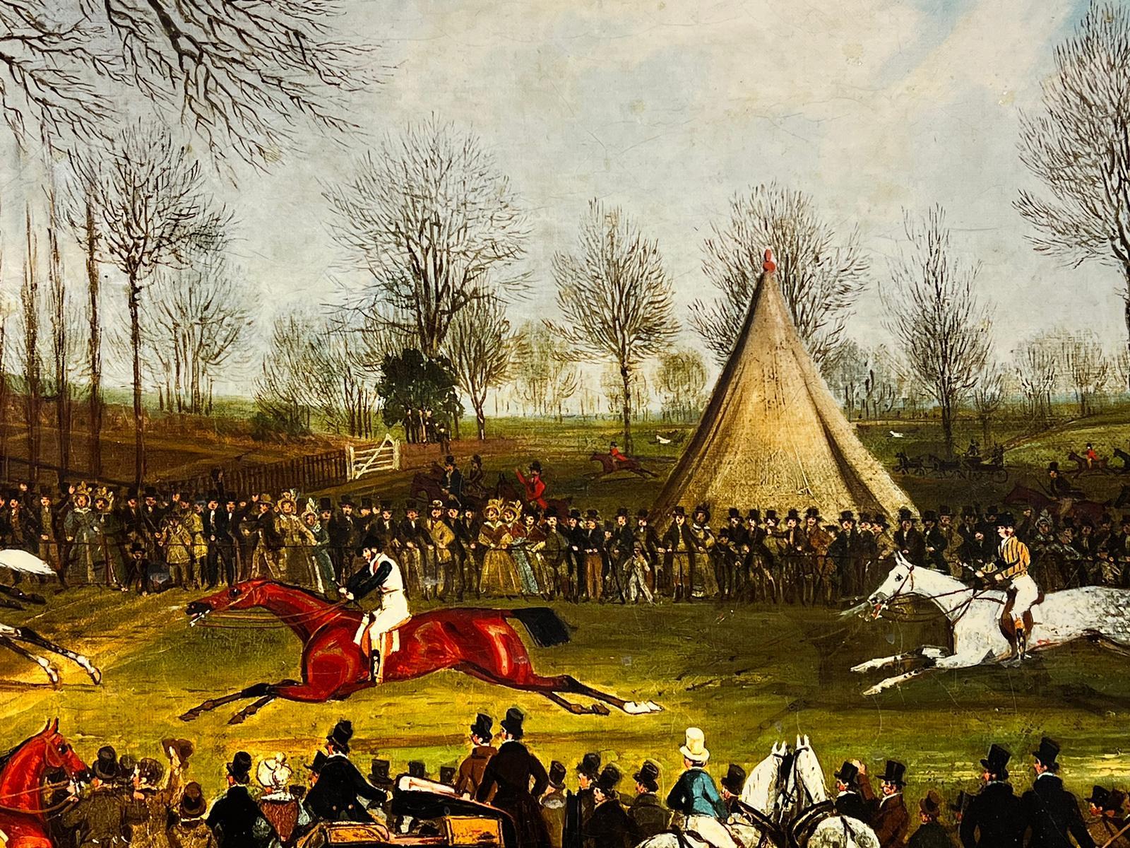 Classic Large Scale British Horse Racing Country Steeple Chase with many Figures - Victorian Painting by James Pollard