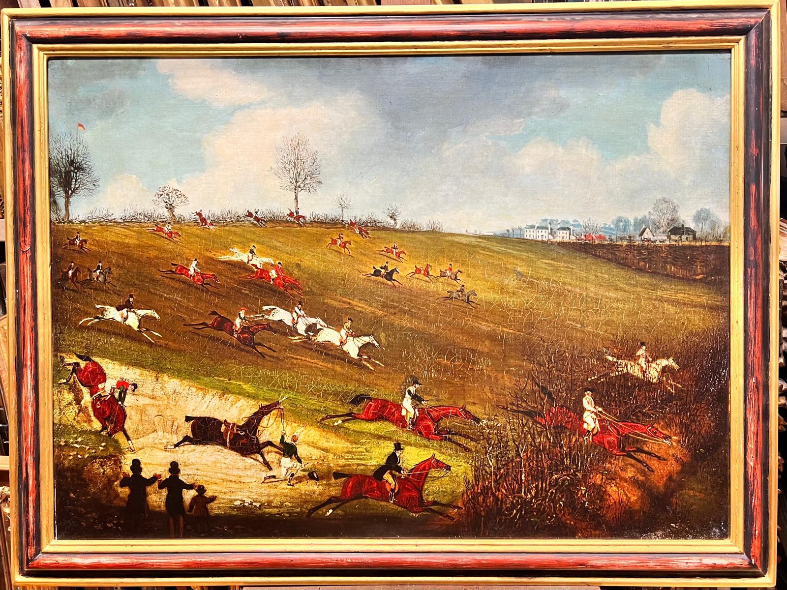 Huge British Sporting Countryside Horse Racing Steeple Chase Scene - Painting by James Pollard