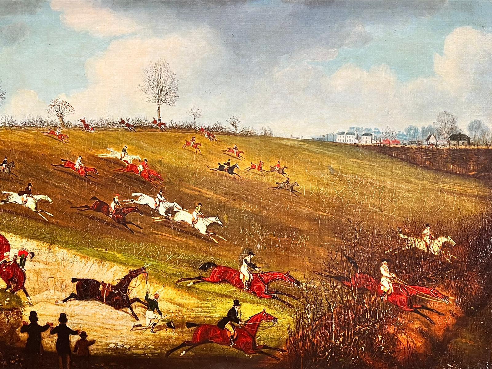 James Pollard Landscape Painting - Huge British Sporting Countryside Horse Racing Steeple Chase Scene