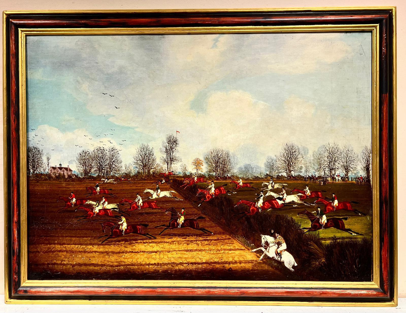 Very large British Horse Racing Steeple Chase Sporting Picture - Painting by James Pollard