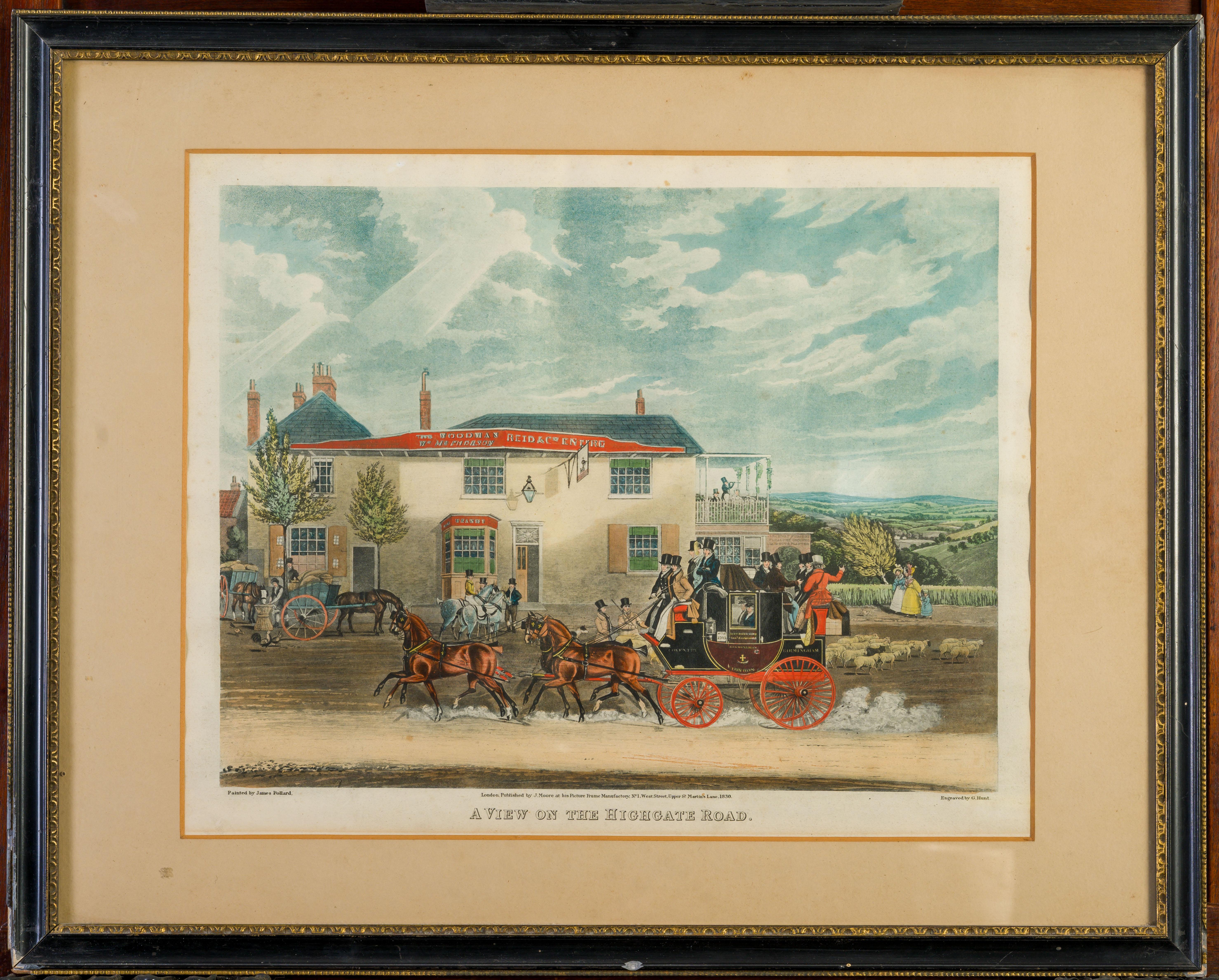 Landscape Print di James Polllard - Una vista su Highgate Road e sulla carrozza Tally Ho di Birmingham