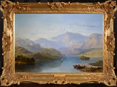 Peinture à l'huile de paysage des Highlands écossais du 19e siècle, Loch Lomond, temps d'été
