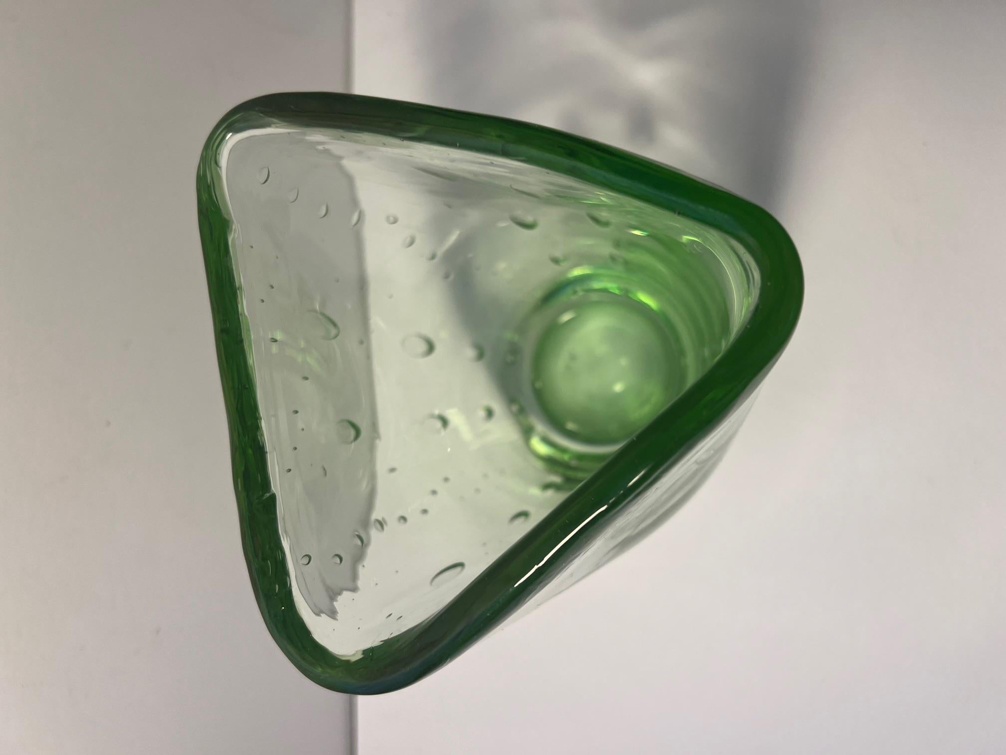 Blown Glass James Powell Green Glass Vase For Sale