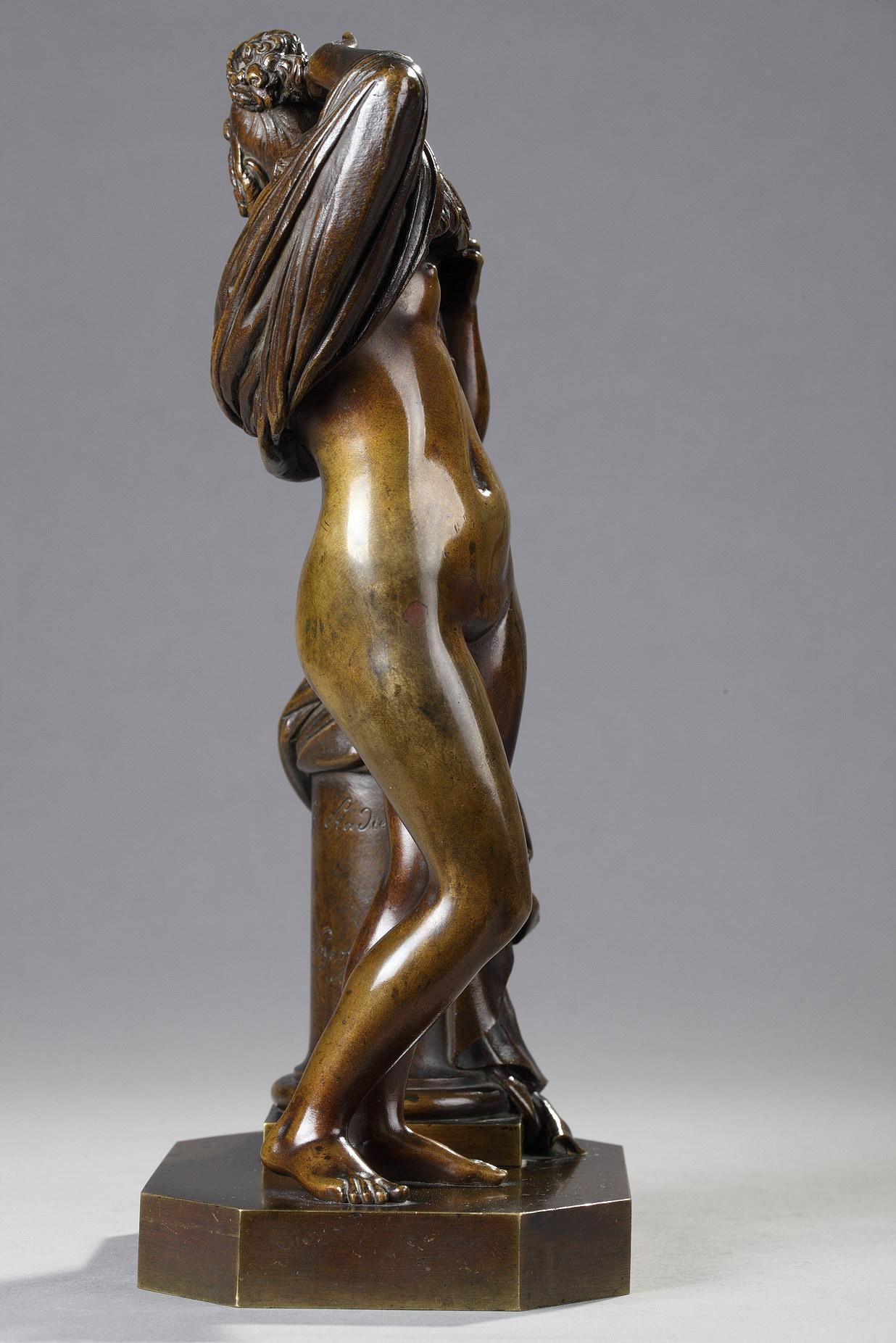 Woman taking off her shirt - French School Sculpture by James Pradier