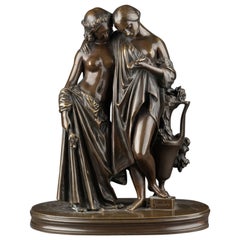 James Pradier (1790-1852) : "Deux Muses" Bronze patiné - 19e siècle