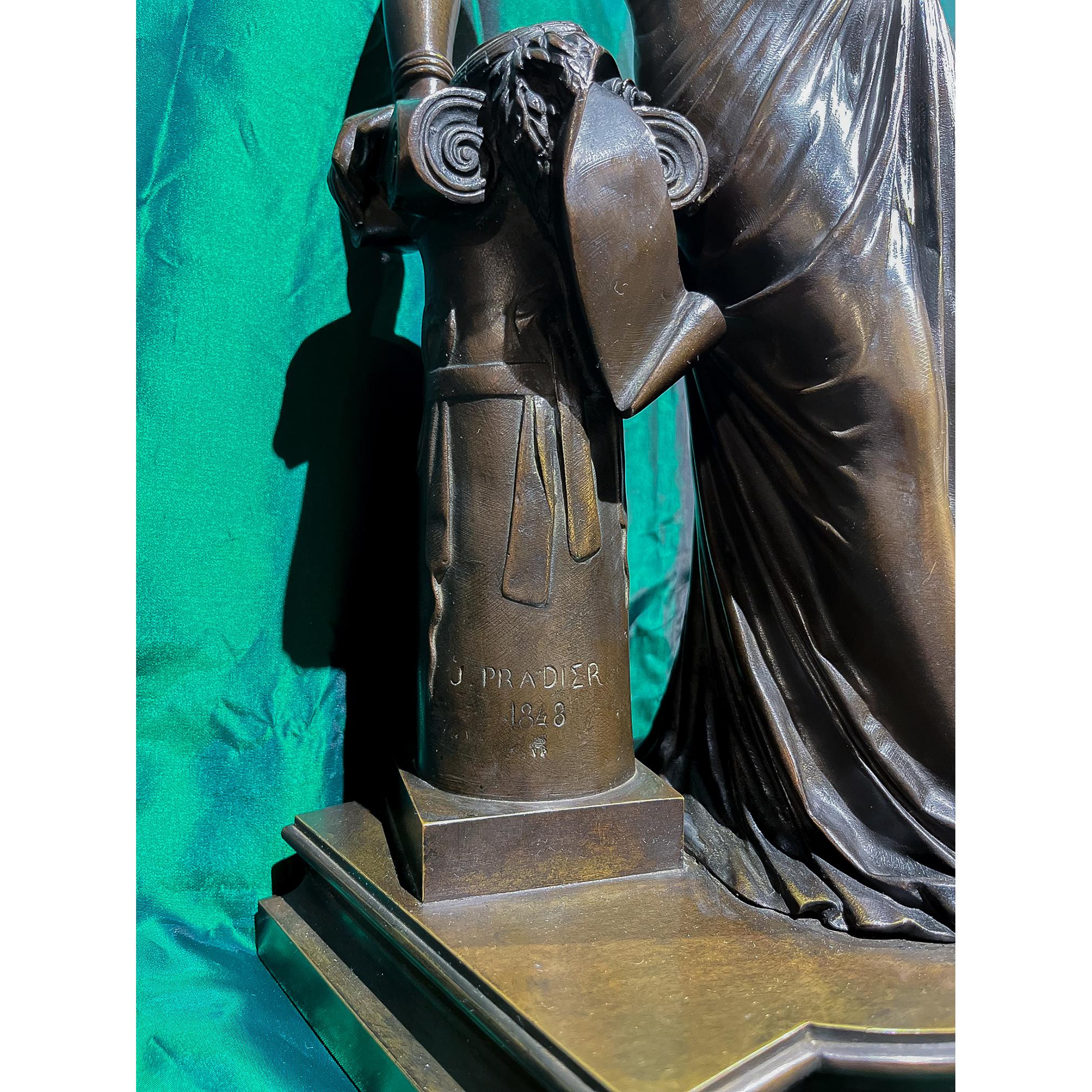 Sappho Leaning Against a Column Holding Her Lyre by Pradier in French Bronze For Sale 3