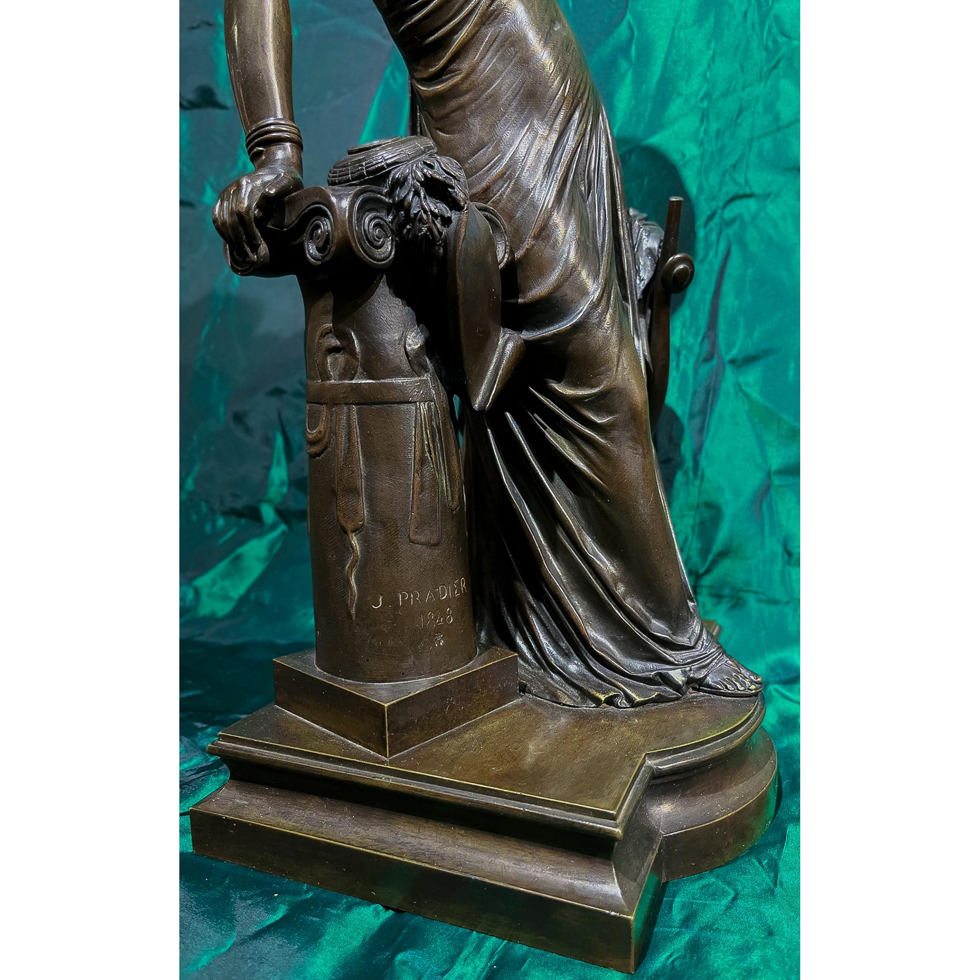 French bronze of Sappho Leaning Against a Column Holding Her tortoise Lyre, Original rich brown patina intact. 

Artist: Jean Jacques Pradier (Swiss 1790-1852), 

Signed 