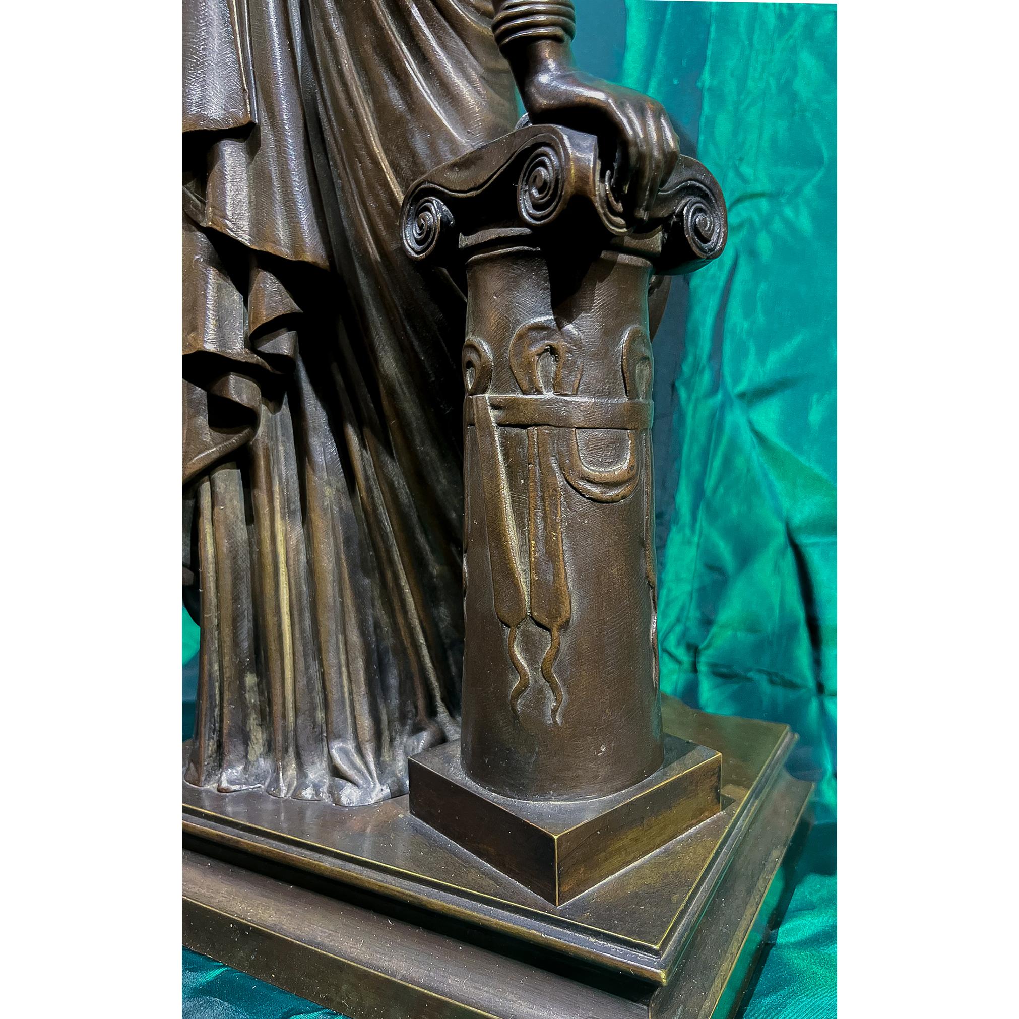 Sappho Leaning Against a Column Holding Her Lyre by Pradier in French Bronze For Sale 1
