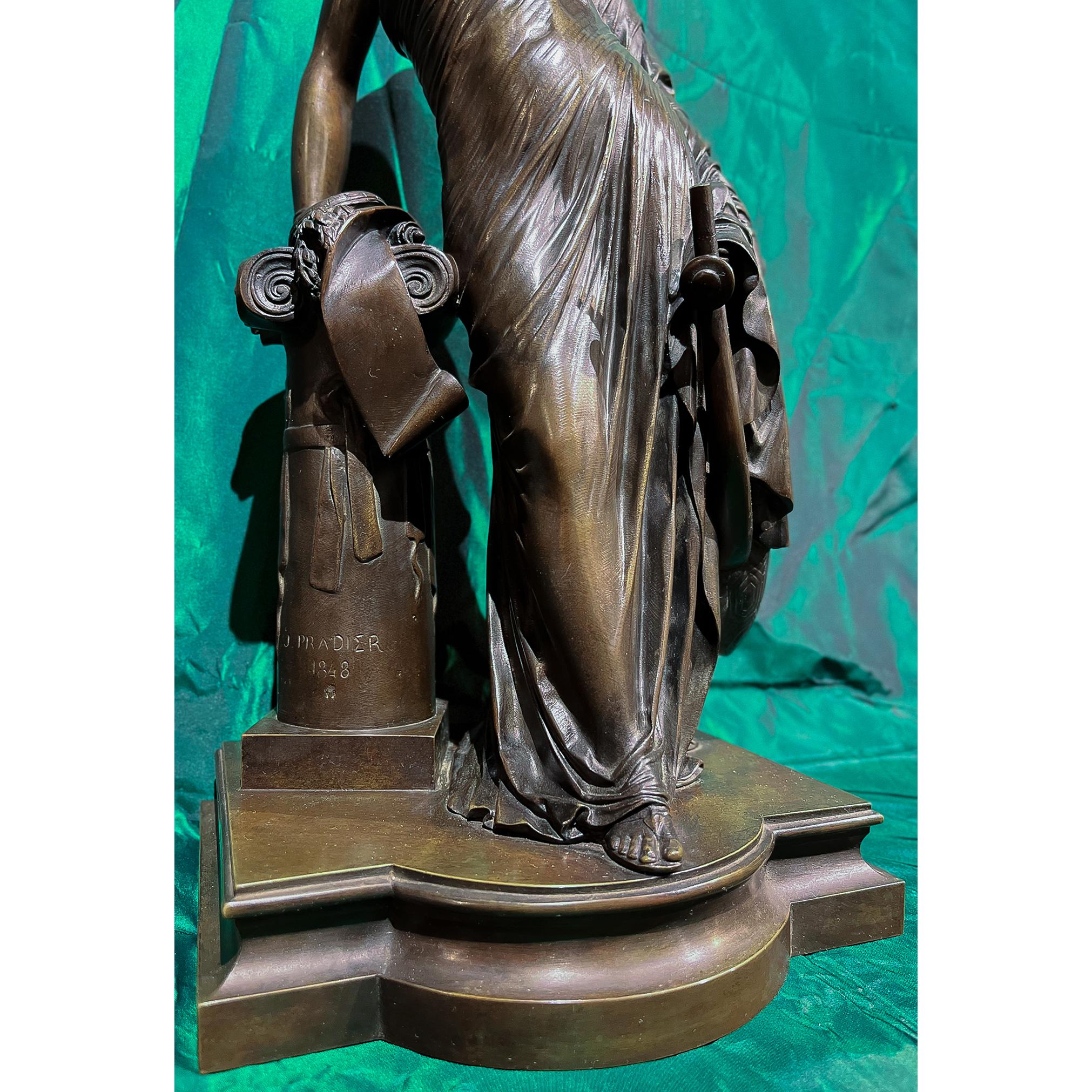 Sappho Leaning Against a Column Holding Her Lyre by Pradier in French Bronze For Sale 2