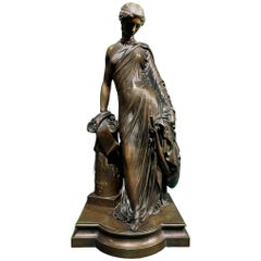Sappho Leaning Against a Column Holding Her Lyre by Pradier in French Bronze