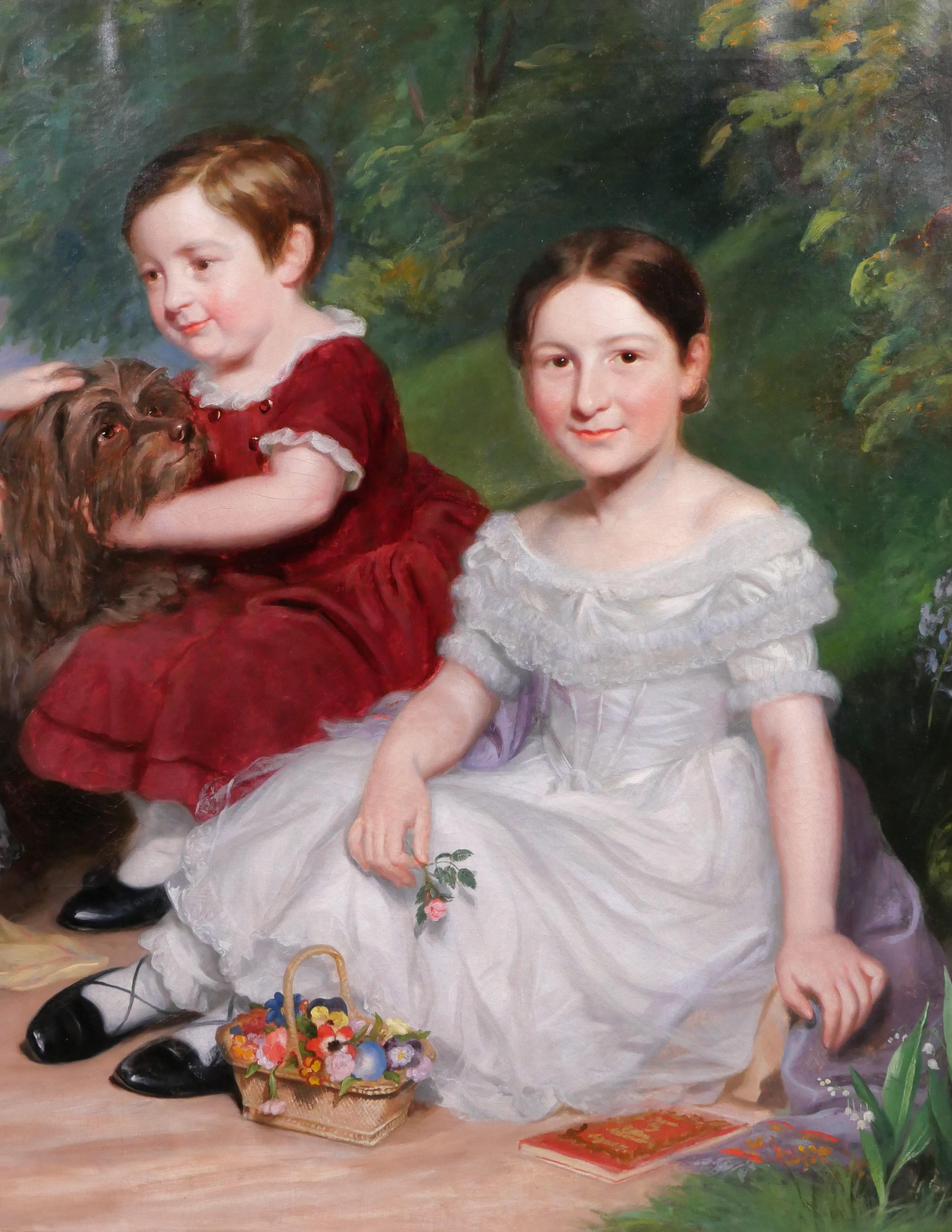 Retrato de niños y un perro, pintura, Gran Bretaña, romanticismo, academia en venta 2