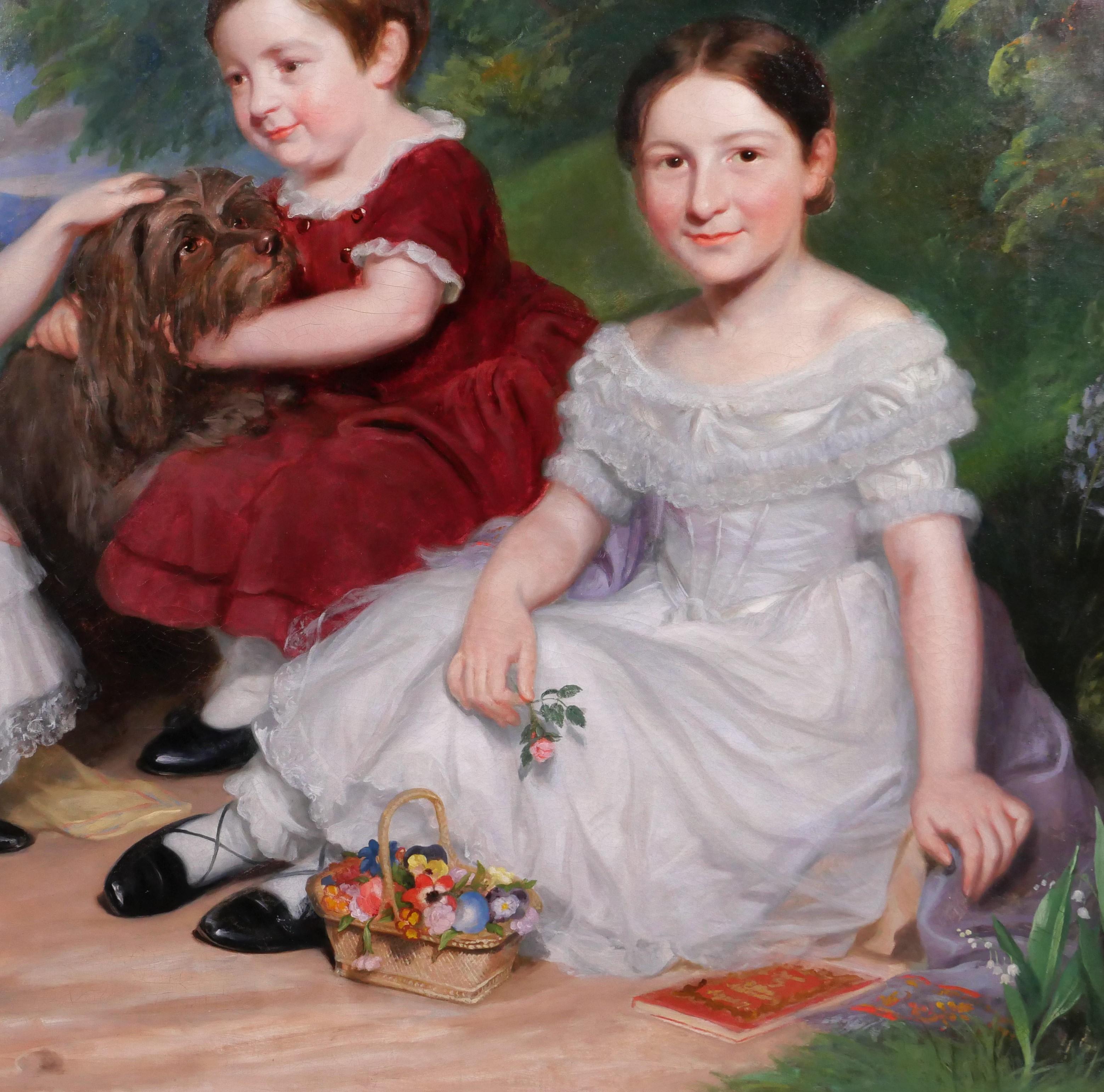 Retrato de niños y un perro, pintura, Gran Bretaña, romanticismo, academia en venta 3