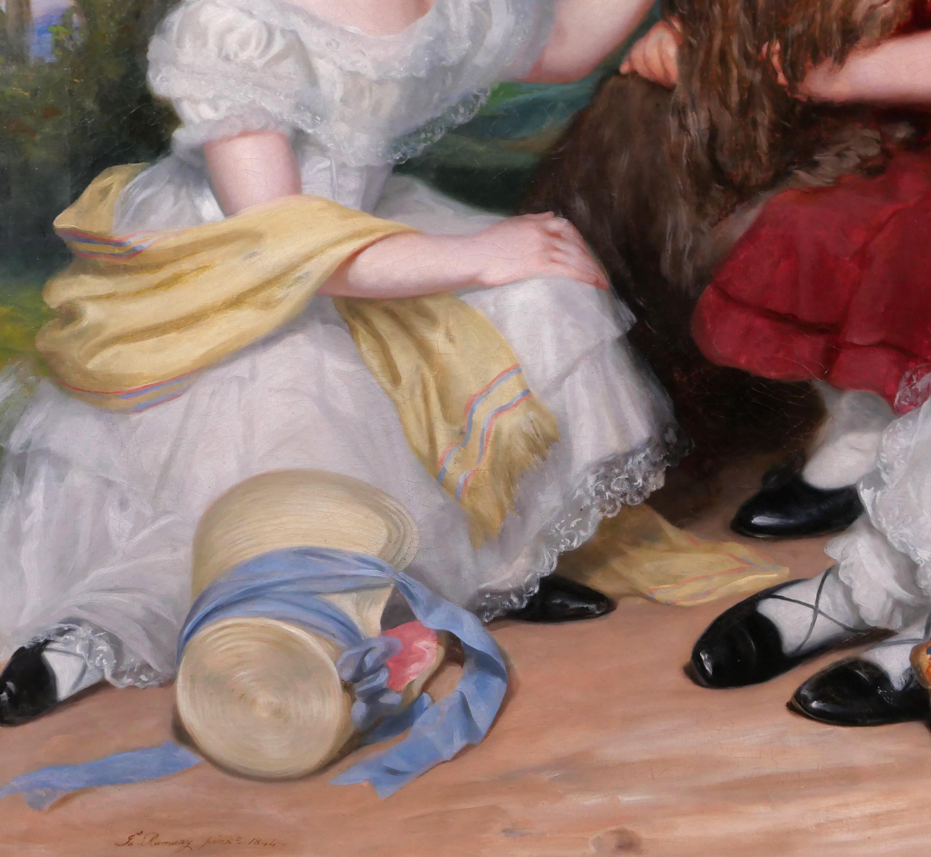 Retrato de niños y un perro, pintura, Gran Bretaña, romanticismo, academia en venta 4