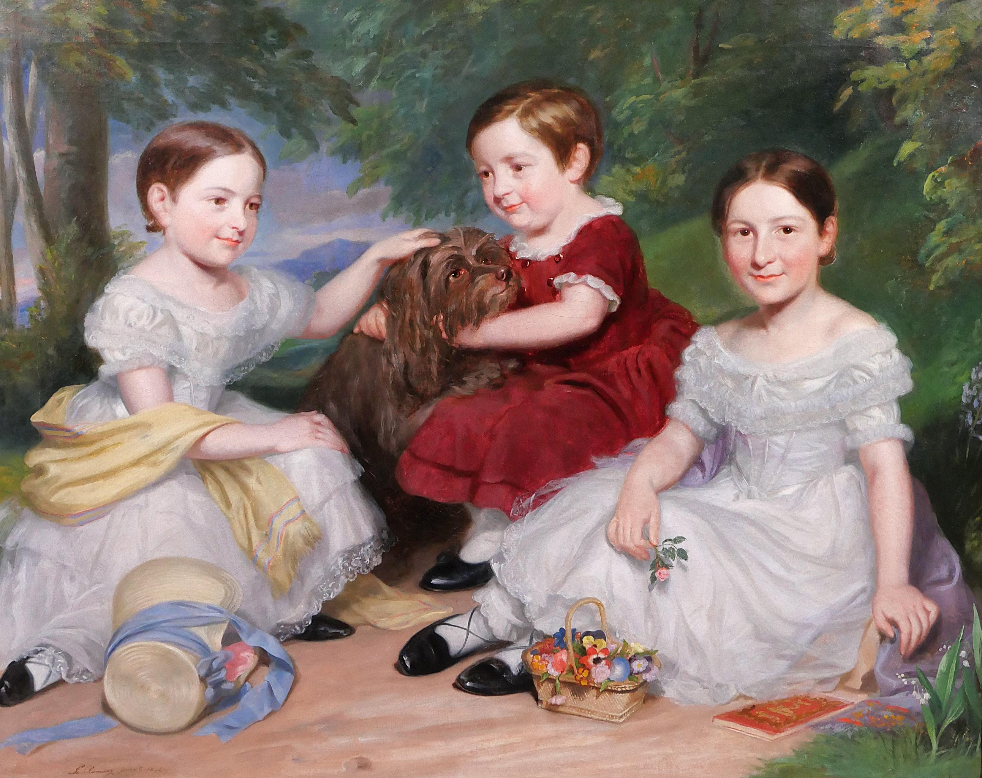 Portrait Painting de James Ramsay - Retrato de niños y un perro, pintura, Gran Bretaña, romanticismo, academia