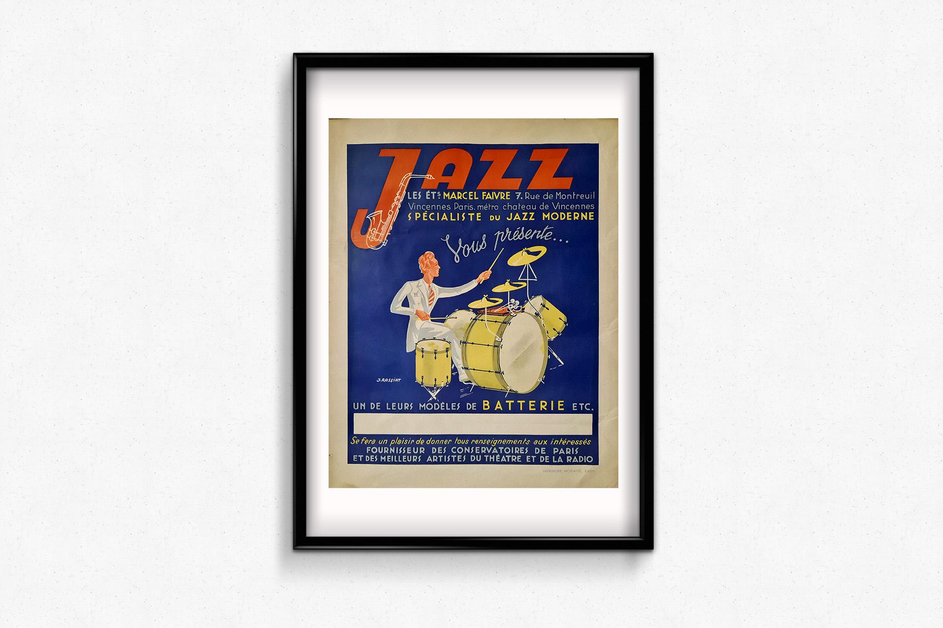 Cartel original de 1945 de James Rassiat - Especialista en Jazz Marcel Faivre en venta 1