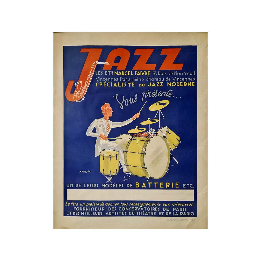 Cartel original de 1945 de James Rassiat - Especialista en Jazz Marcel Faivre en venta 3