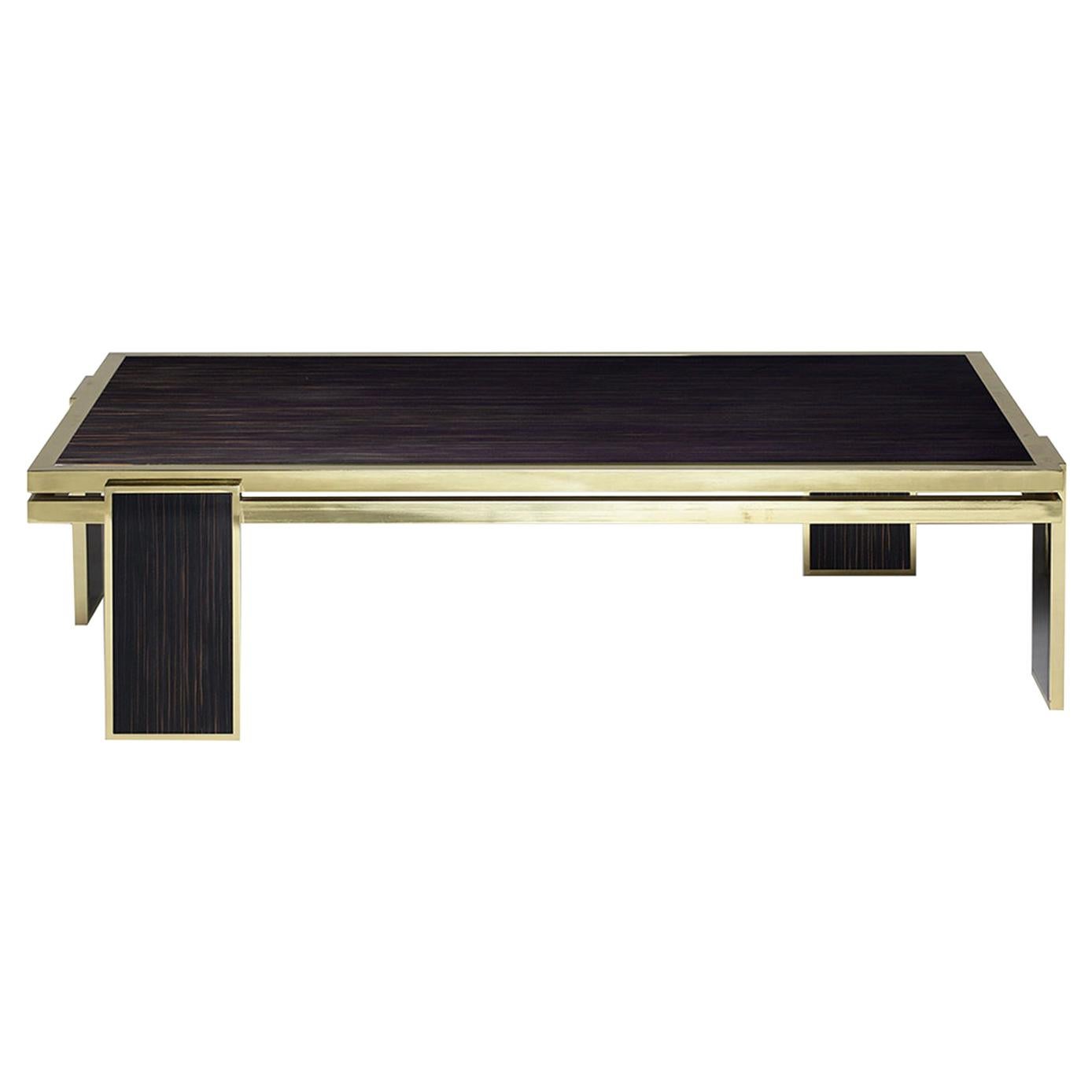 James Rectangular Polished Brass Coffee Table For Sale
