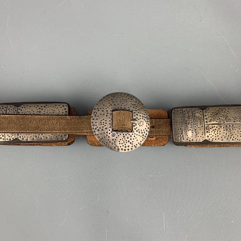 JAMES REID Size 34 Brown Leather Sterling Silver Santa Fe Concho Belt