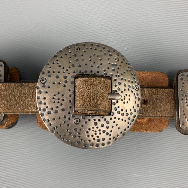 JAMES REID Size 34 Brown Leather Sterling Silver Santa Fe Concho Belt