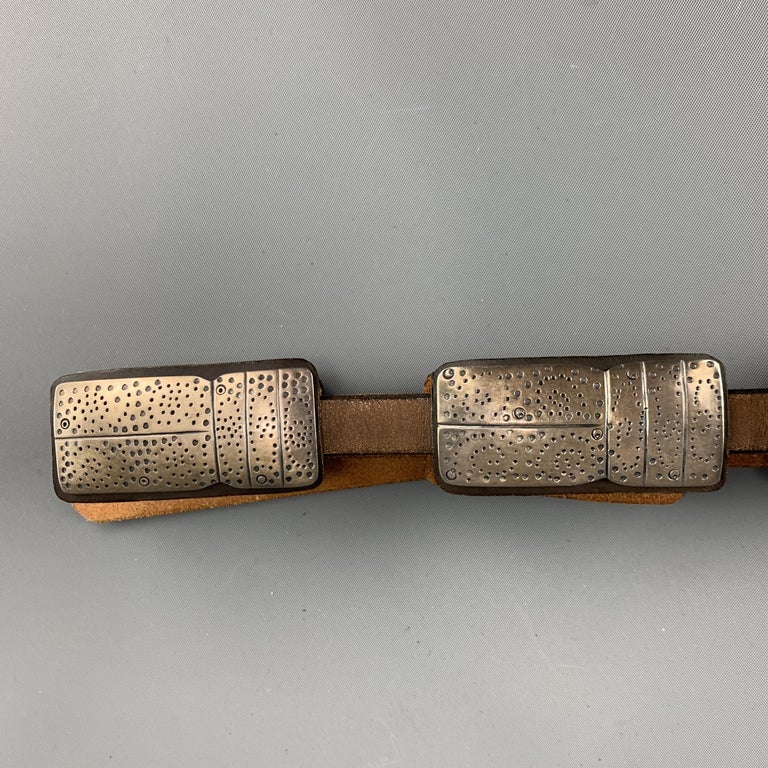 JAMES REID Size 34 Brown Leather Sterling Silver Santa Fe Concho Belt