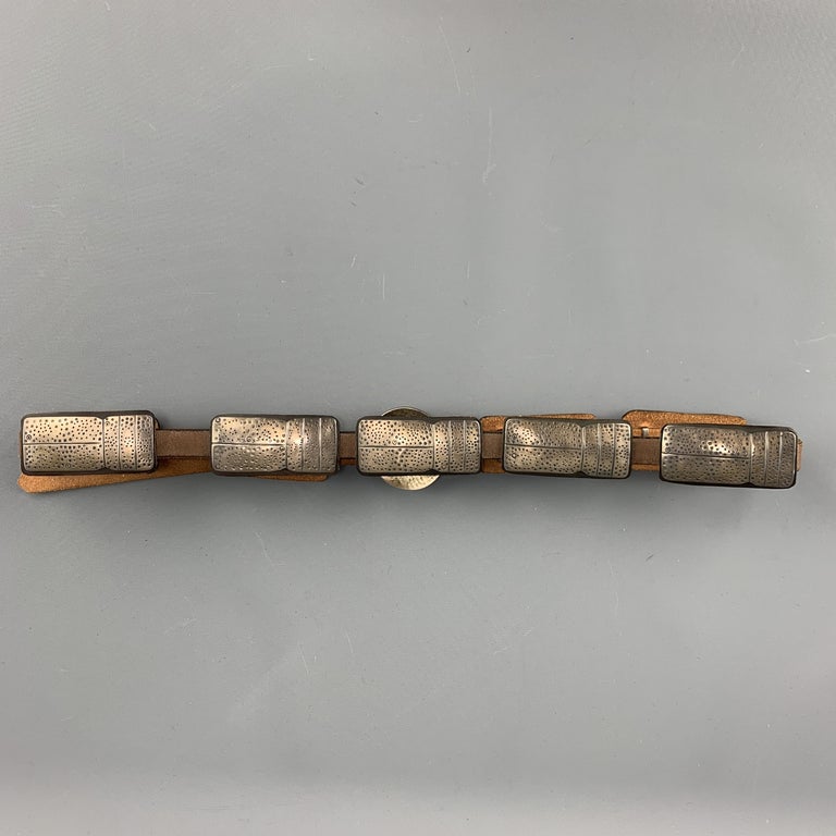 JAMES REID Size 34 Brown Leather Sterling Silver Santa Fe Concho Belt