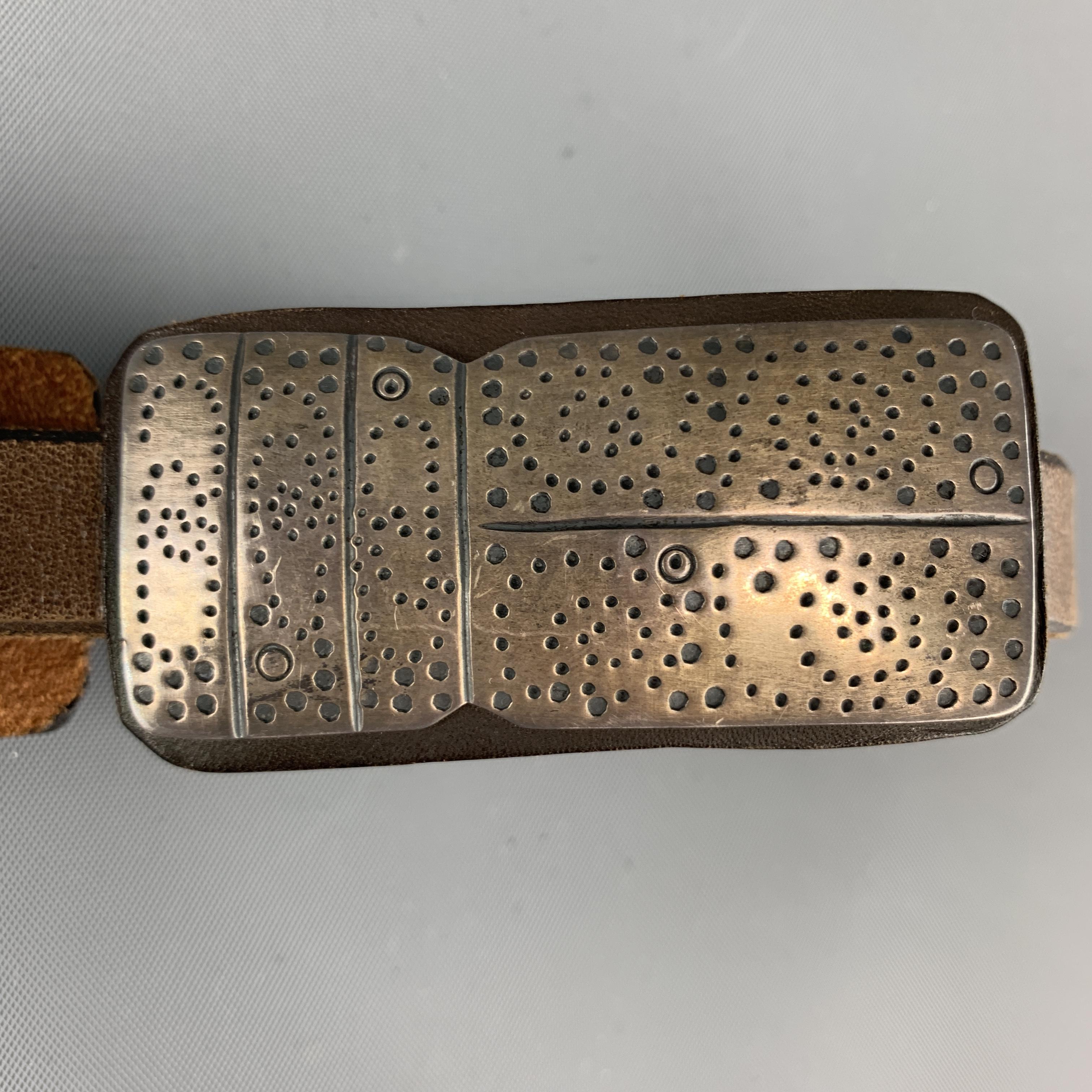 Men's JAMES REID Size 34 Brown Leather Sterling Silver Santa Fe Concho Belt