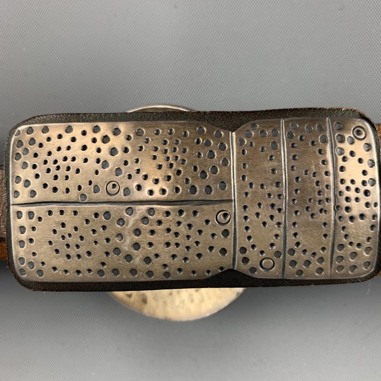 JAMES REID Size 34 Brown Leather Sterling Silver Santa Fe Concho Belt