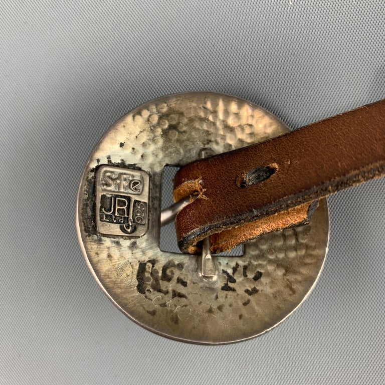 JAMES REID Size 34 Brown Leather Sterling Silver Santa Fe Concho Belt