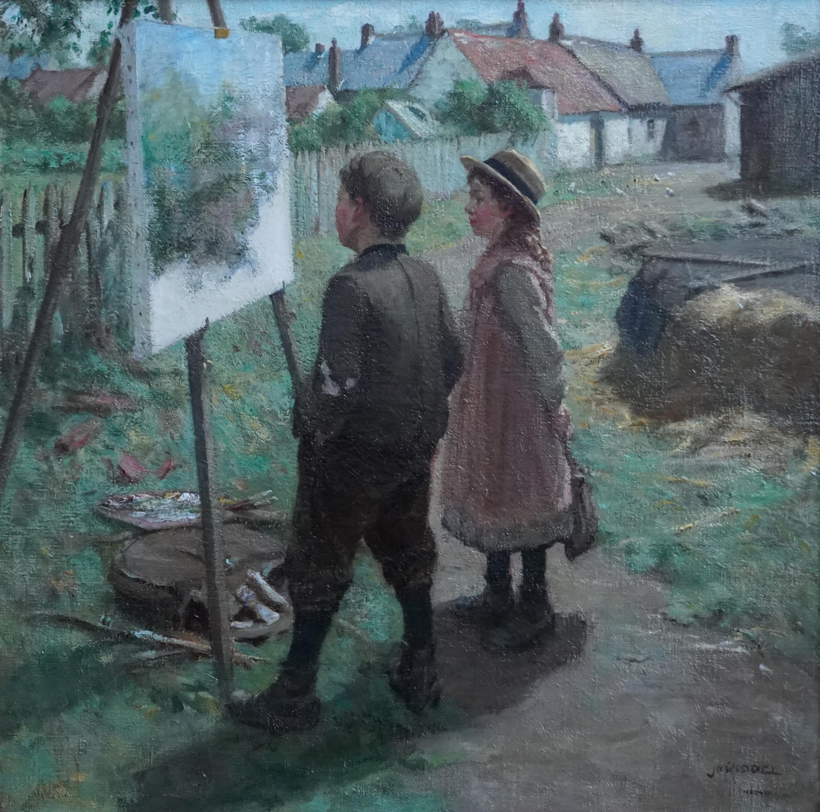 The Young Art Critics - Scottish Edwardian art portrait landscape oil painting For Sale 7