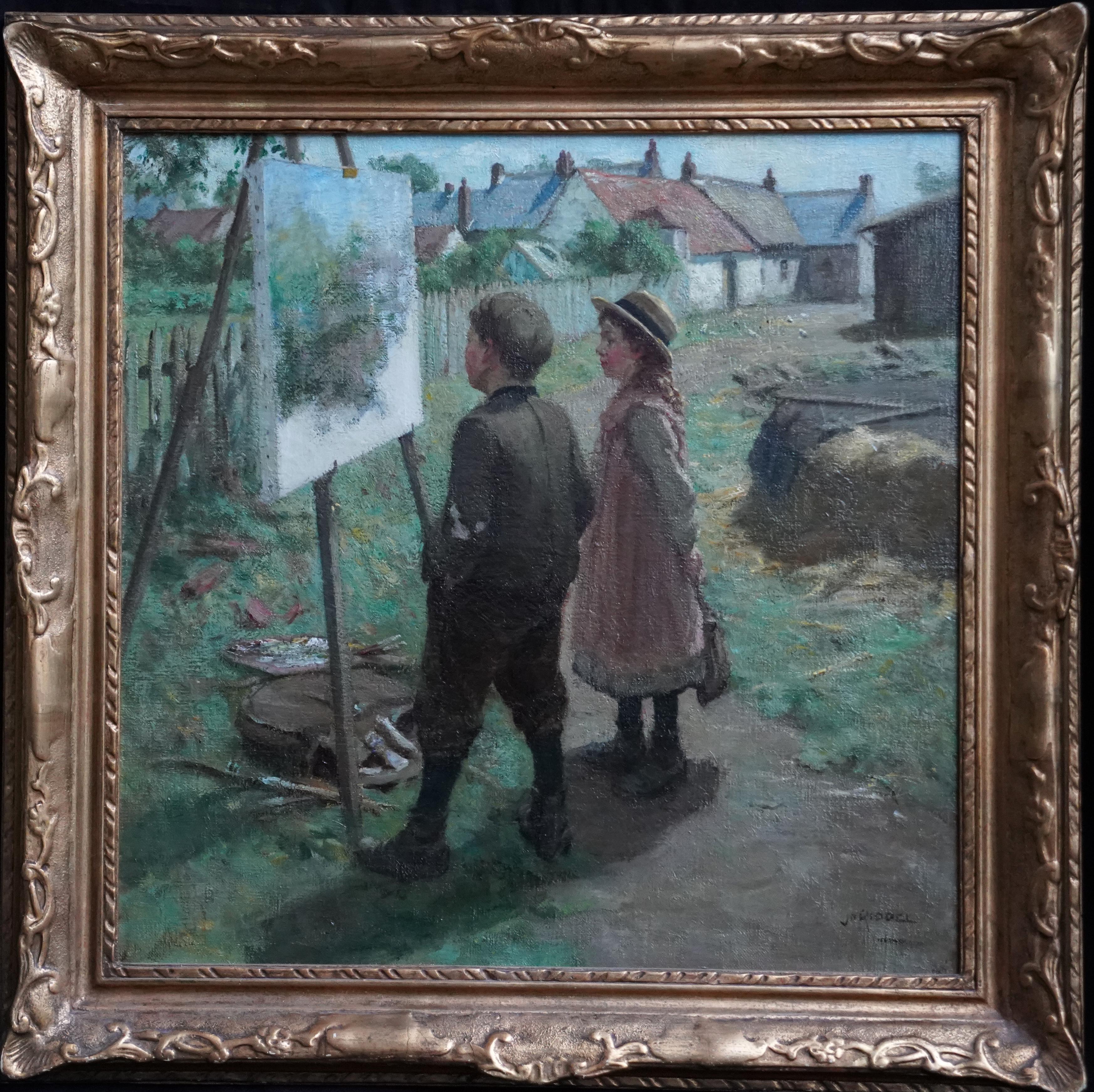 James Riddel Landscape Painting - The Young Art Critics - Scottish Edwardian art portrait landscape oil painting