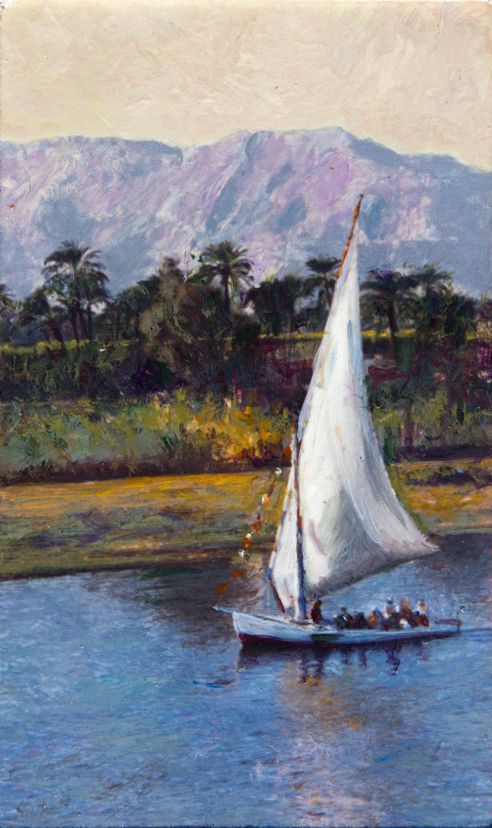James Ridlon Figurative Painting - Evening on the Nile River Impressionist Painting 