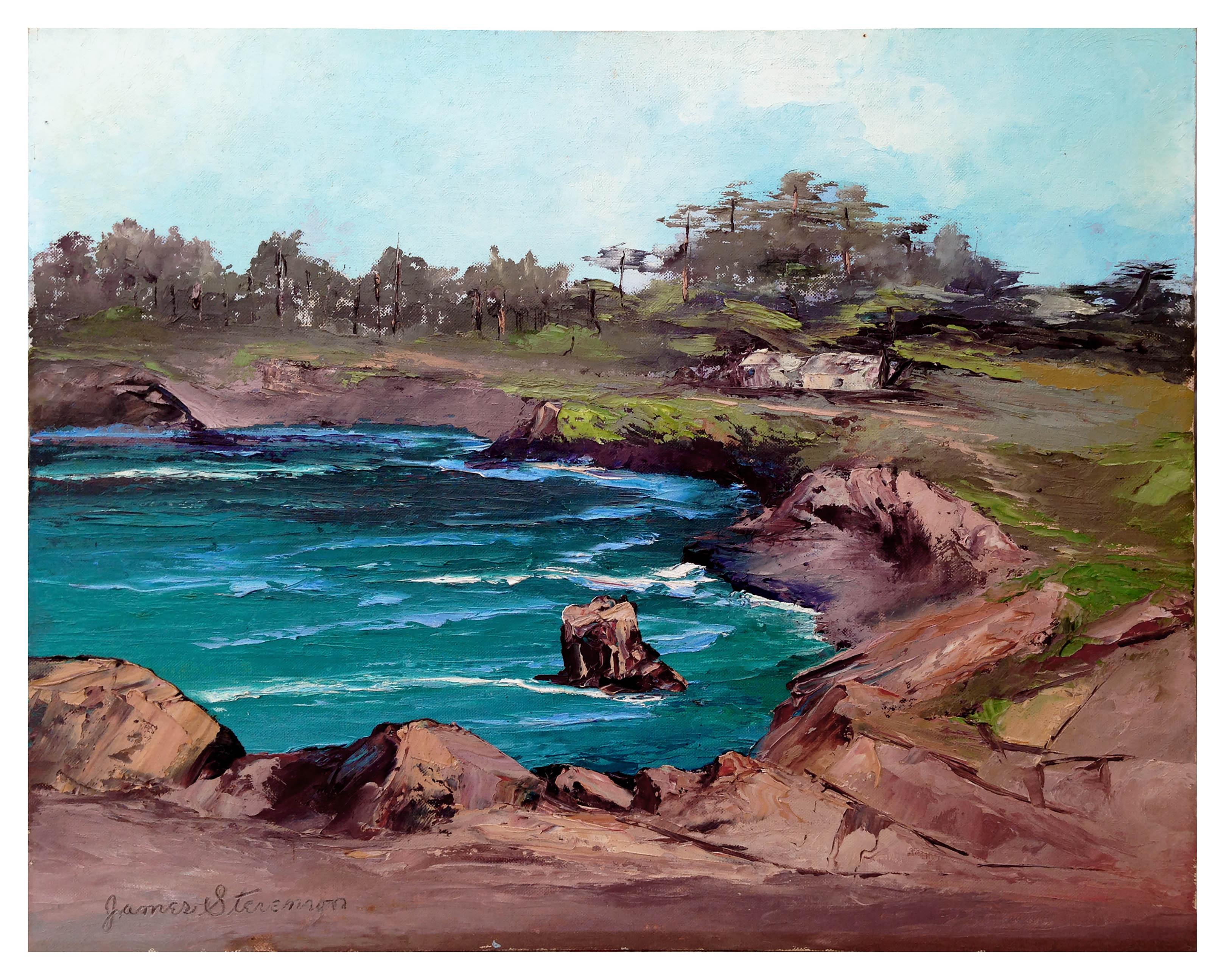 James Riley Stevenson Landscape Painting - Mid Century California Landscape -- Carmel Cove