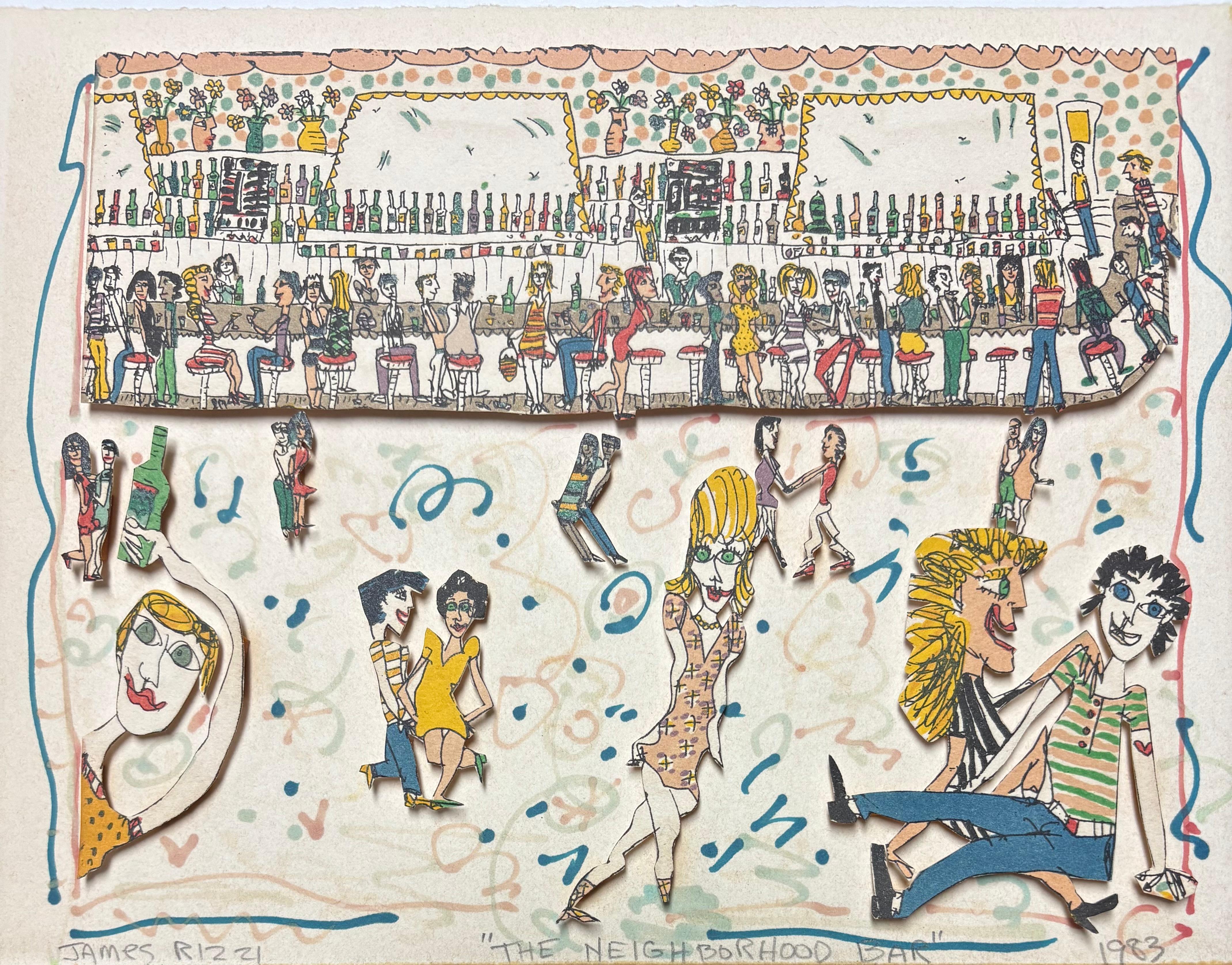 "1983 un bar de barrio" - Mixed Media Art de James Rizzi 