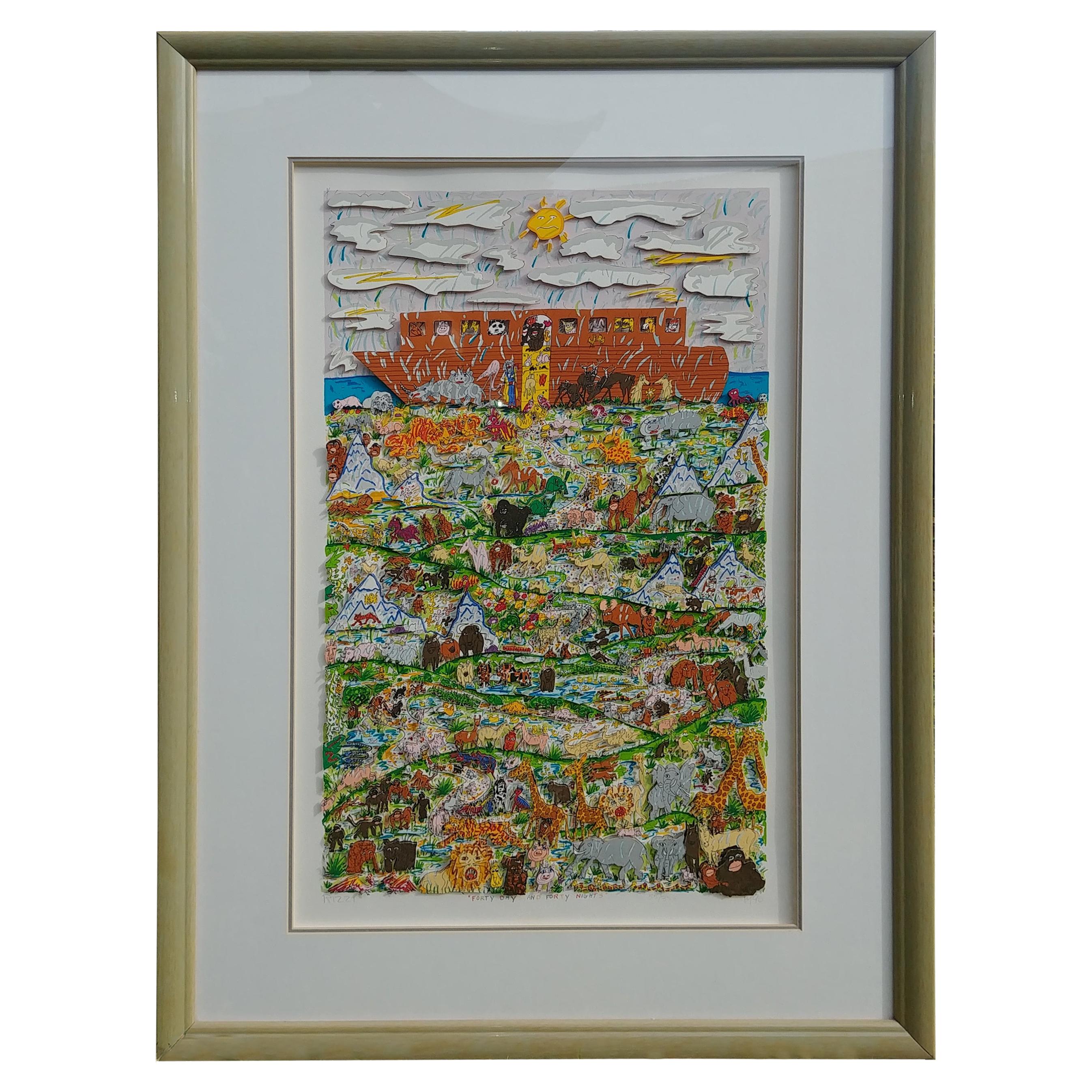 James Rizzi, 3D Pop Art" Forty Days and Forty Nights" Screen Print, Signed Dated