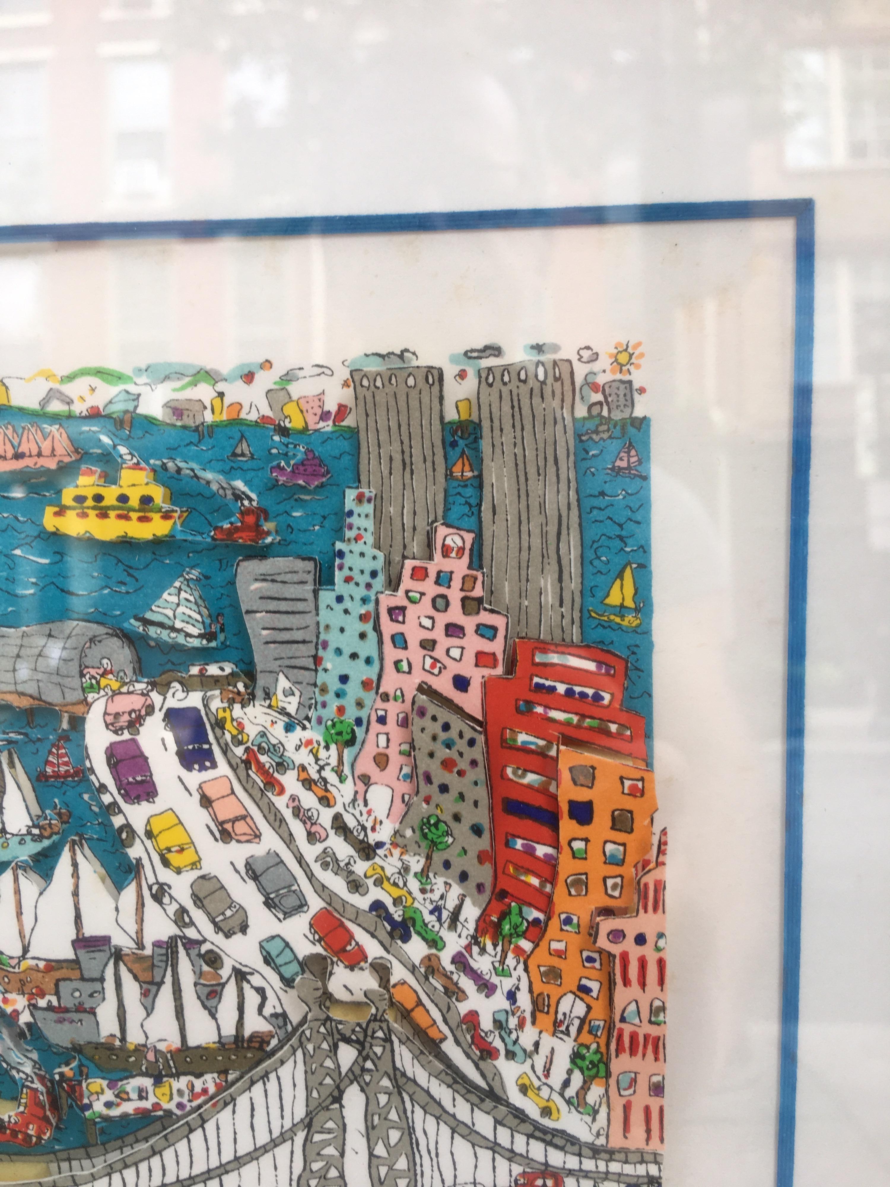 James Rizzi Brooklyn Bridge 1982 99/99 In Good Condition In Philadelphia, PA