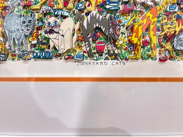 ジェームス・リジィ　JUNKYARD CATS James Rizzi 3d Lithograph “junkyard Cats” Signed and